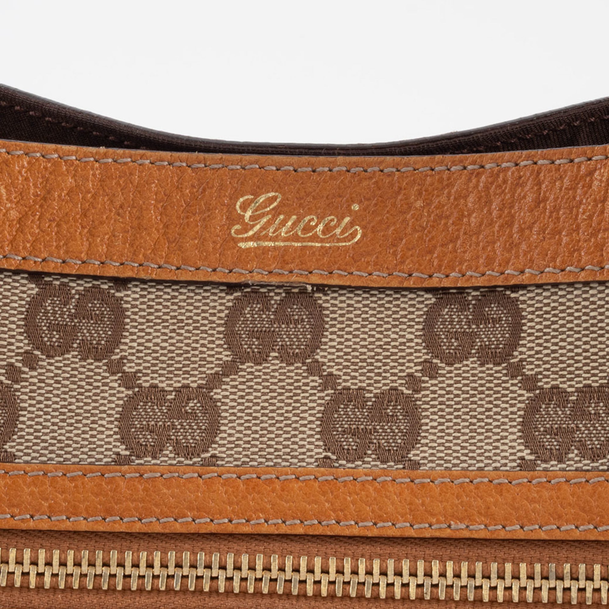Gucci Abbey Beige Brown Gg Canvas Leather Tote Bag (Pre-Owned)