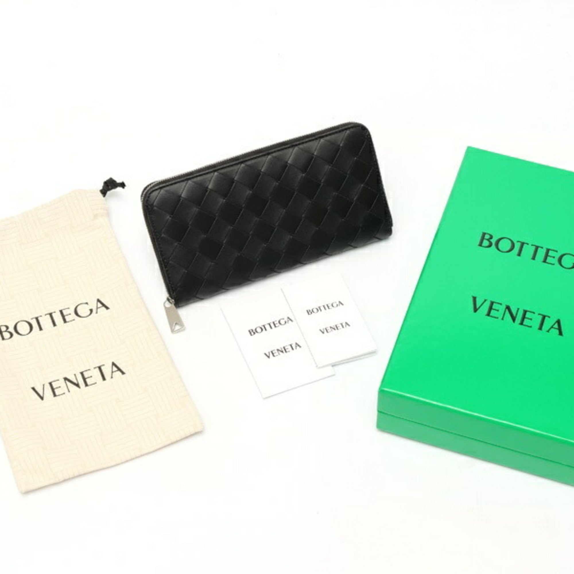 Bottega Veneta Intrecciato Black Leather Long Wallet (Bi-Fold) (Pre-Owned)