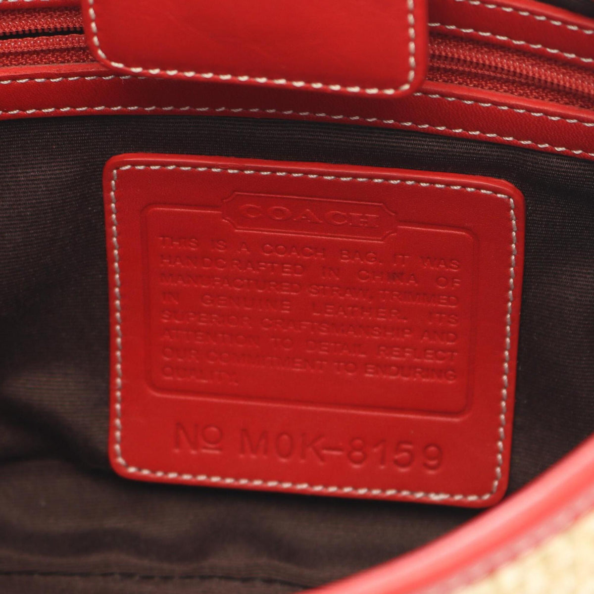 Coach Beige Red Color Raffia Leather Handbag Shoulder Bag (Pre-Owned)