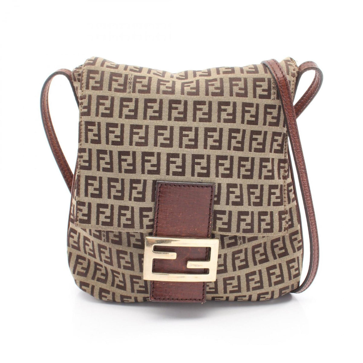 Fendi Beige Brown Canvas Leather Handbag Shoulder Bag (Pre-Owned)