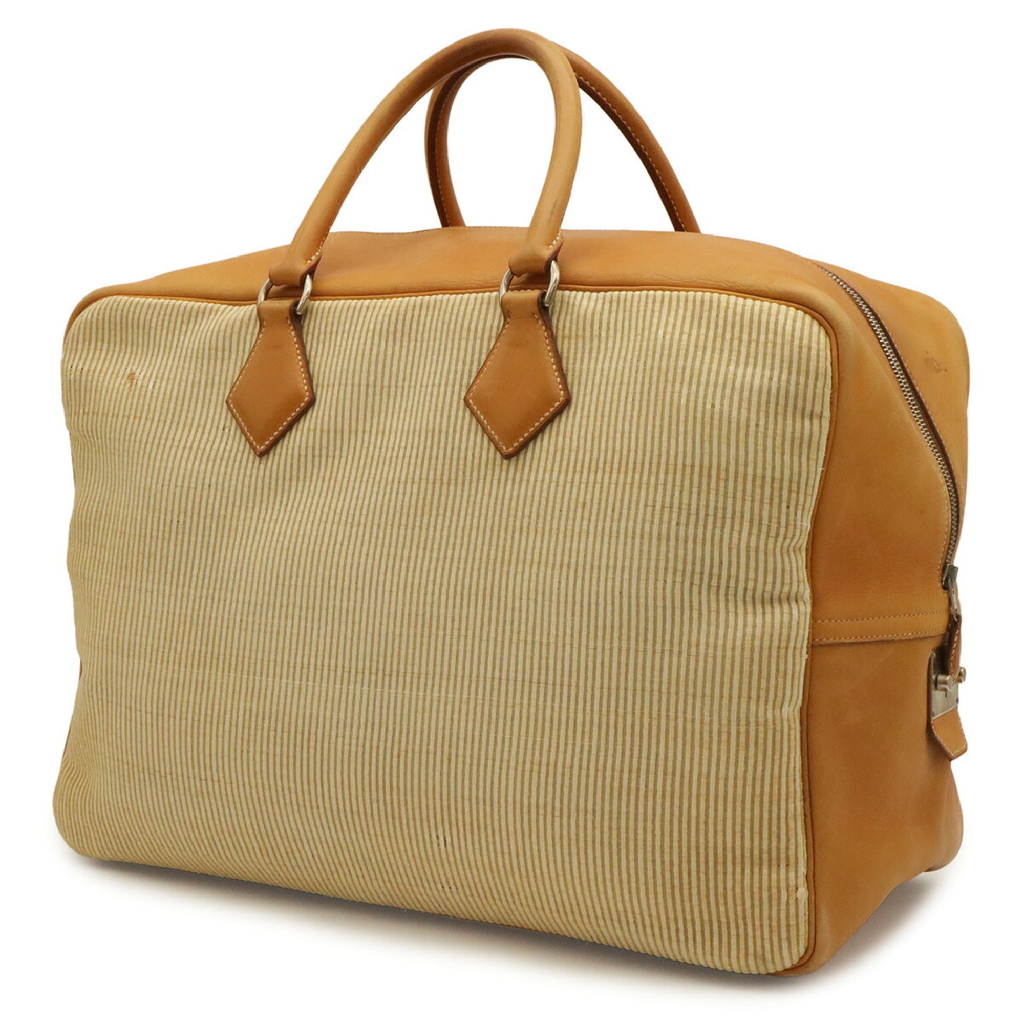 Hermes Light Brown Natural Crinoline Leather Boston Bag (Pre-Owned)