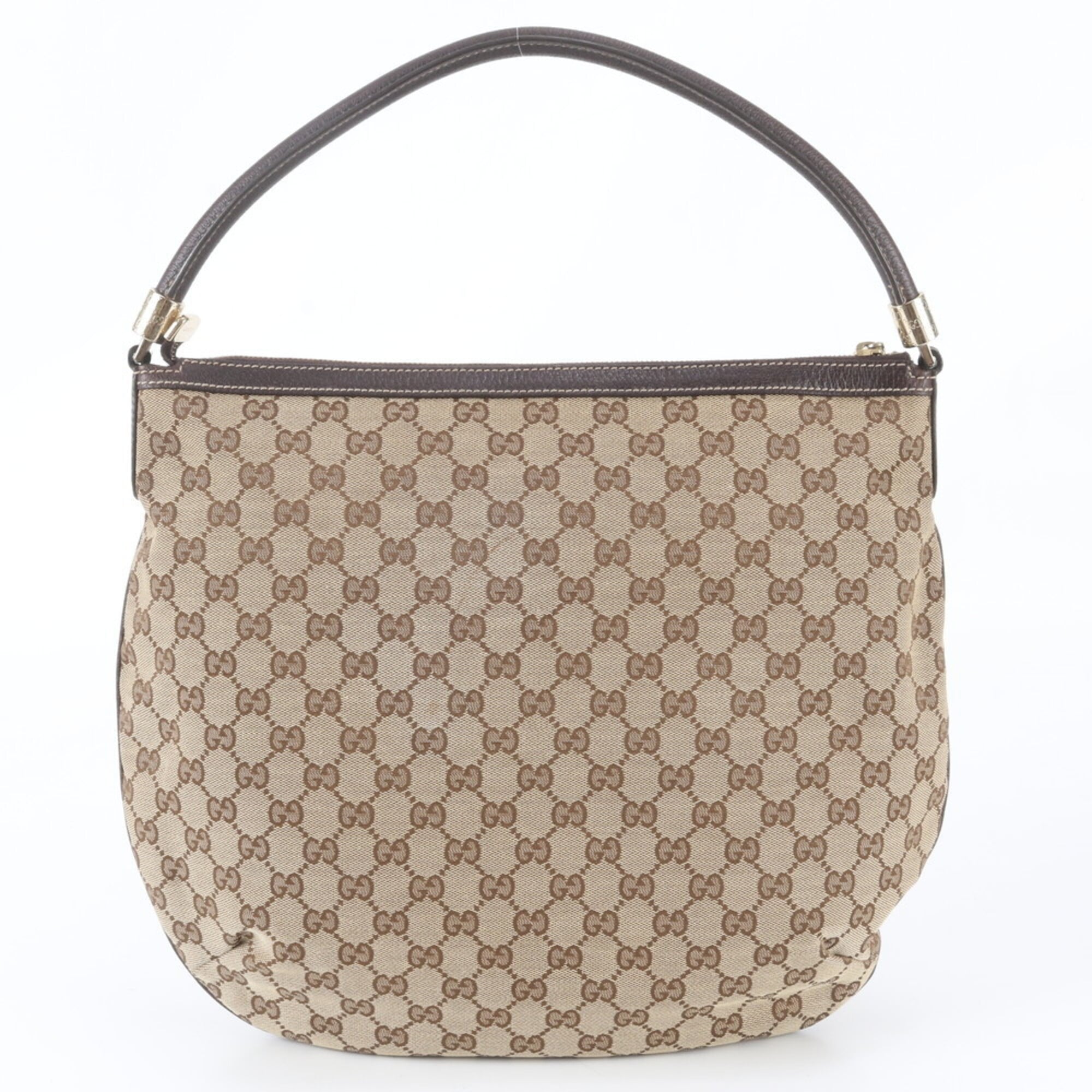 Gucci Brown Leather Canvas Handbag Shoulder Bag (Pre-Owned)