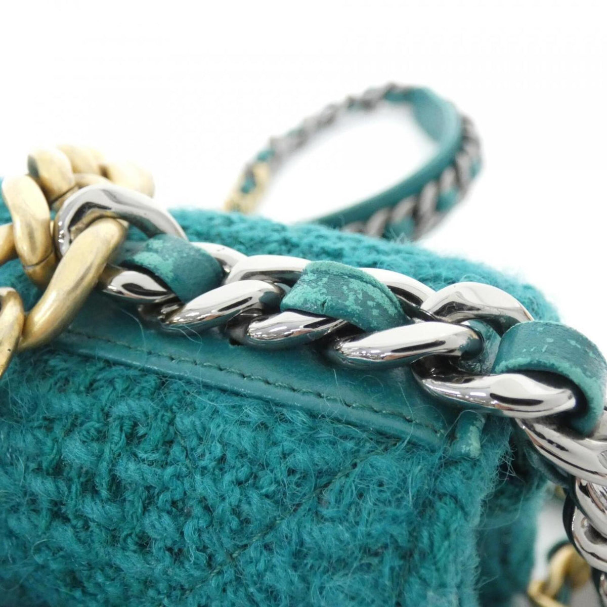 Chanel Green Wool Leather Chain/Shoulder Wallet (Pre-Owned)