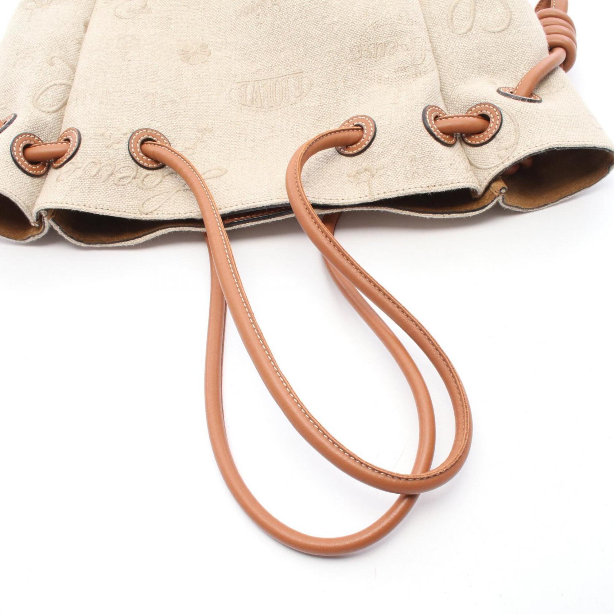 Loewe Flamenco Beige Brown Canvas Leather Handbag Tote Bag (Pre-Owned)