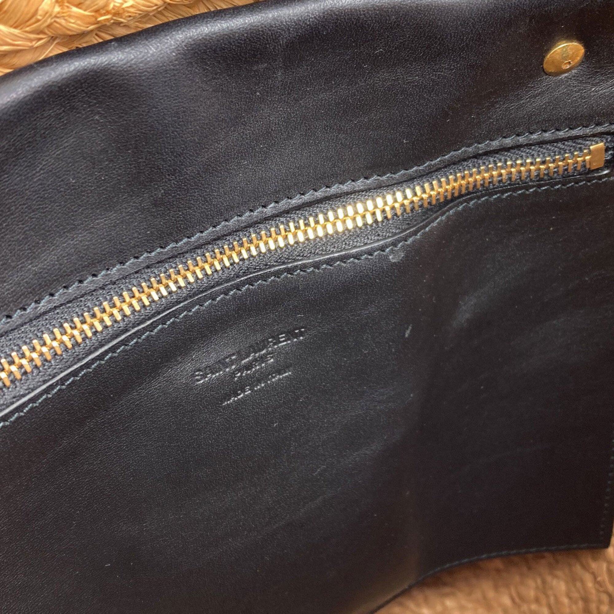 Yves Saint Laurent Black Brown Raffia Leather Tote Bag (Pre-Owned)