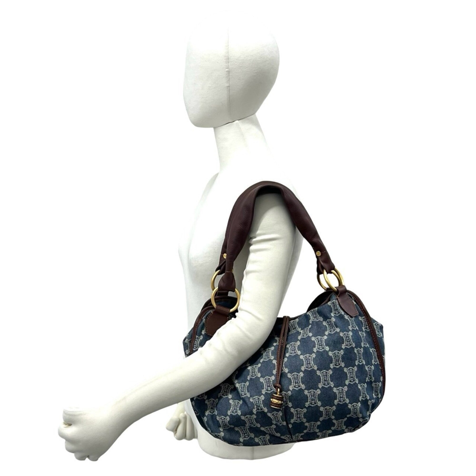 Celine Blue Brown Denim Leather Shoulder Bag (Pre-Owned)