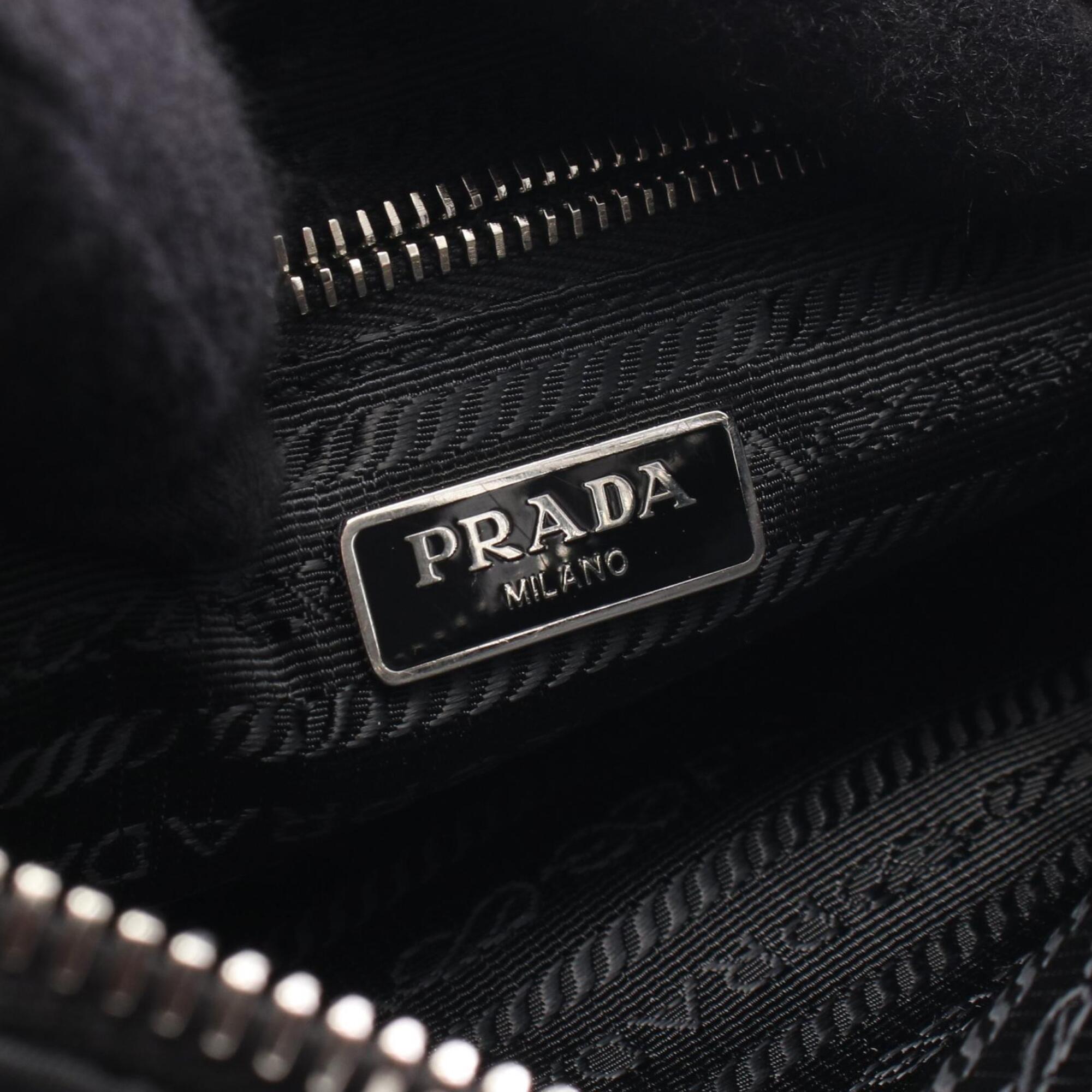 Prada Black Nylon Leather Handbag Shoulder Bag (Pre-Owned)