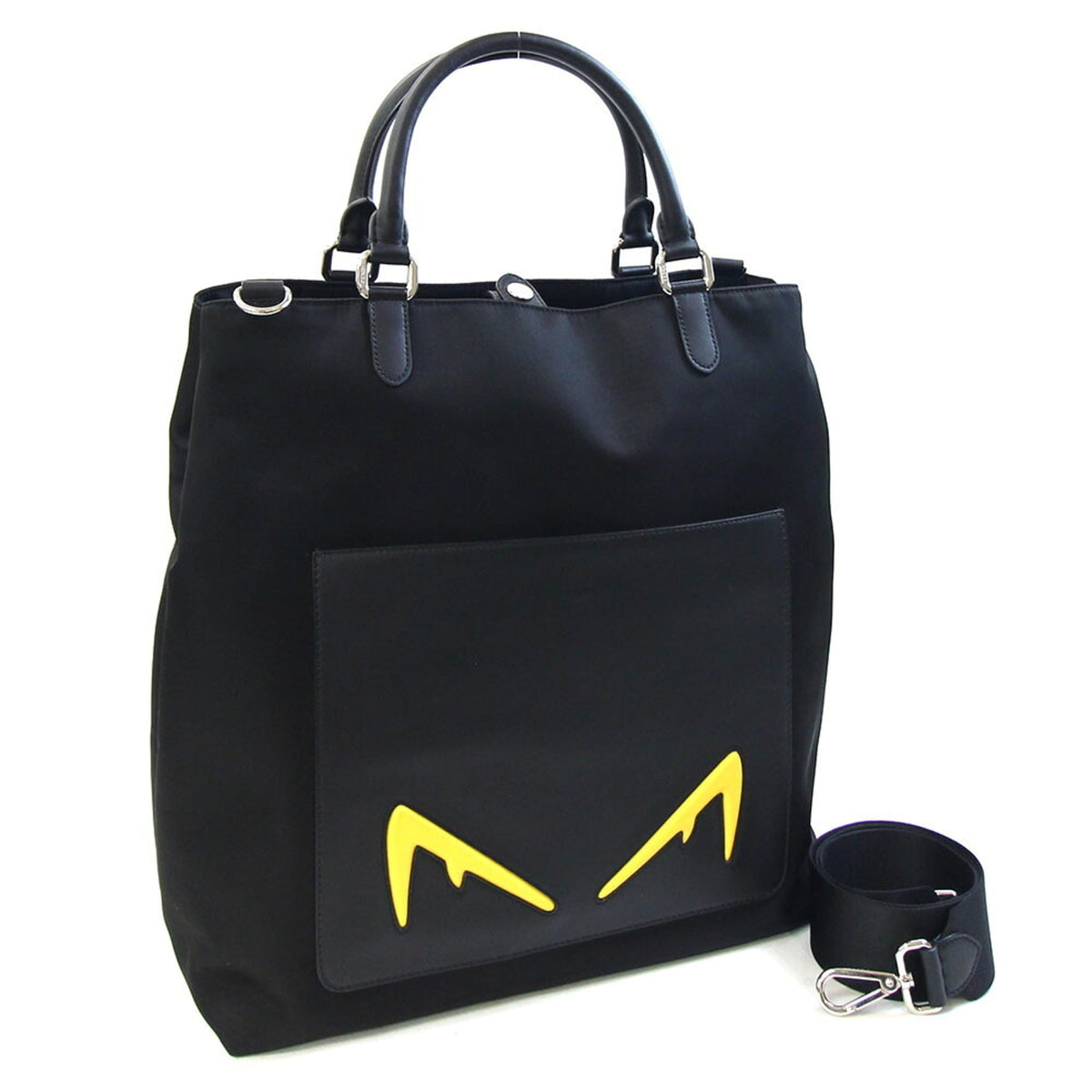 Fendi Black Nylon Leather Handbag Tote Bag (Pre-Owned)
