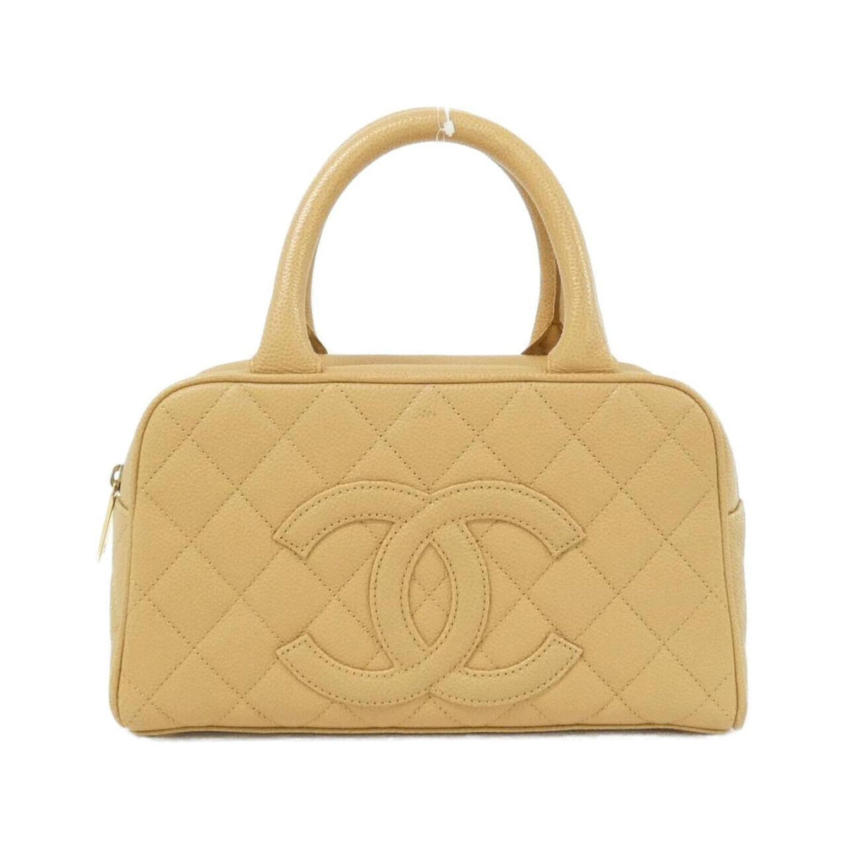 Chanel Beige Grained Calfskin Boston Bag Handbag (Pre-Owned)