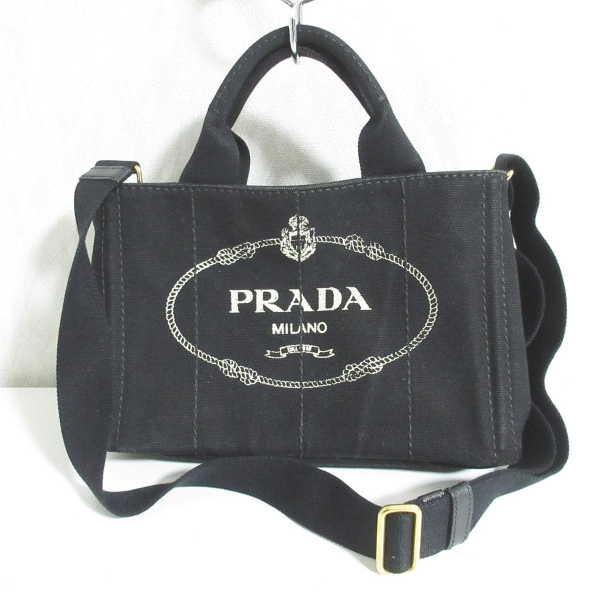 Prada Canapa Black Canvas Shoulder Bag Tote Bag (Pre-Owned)