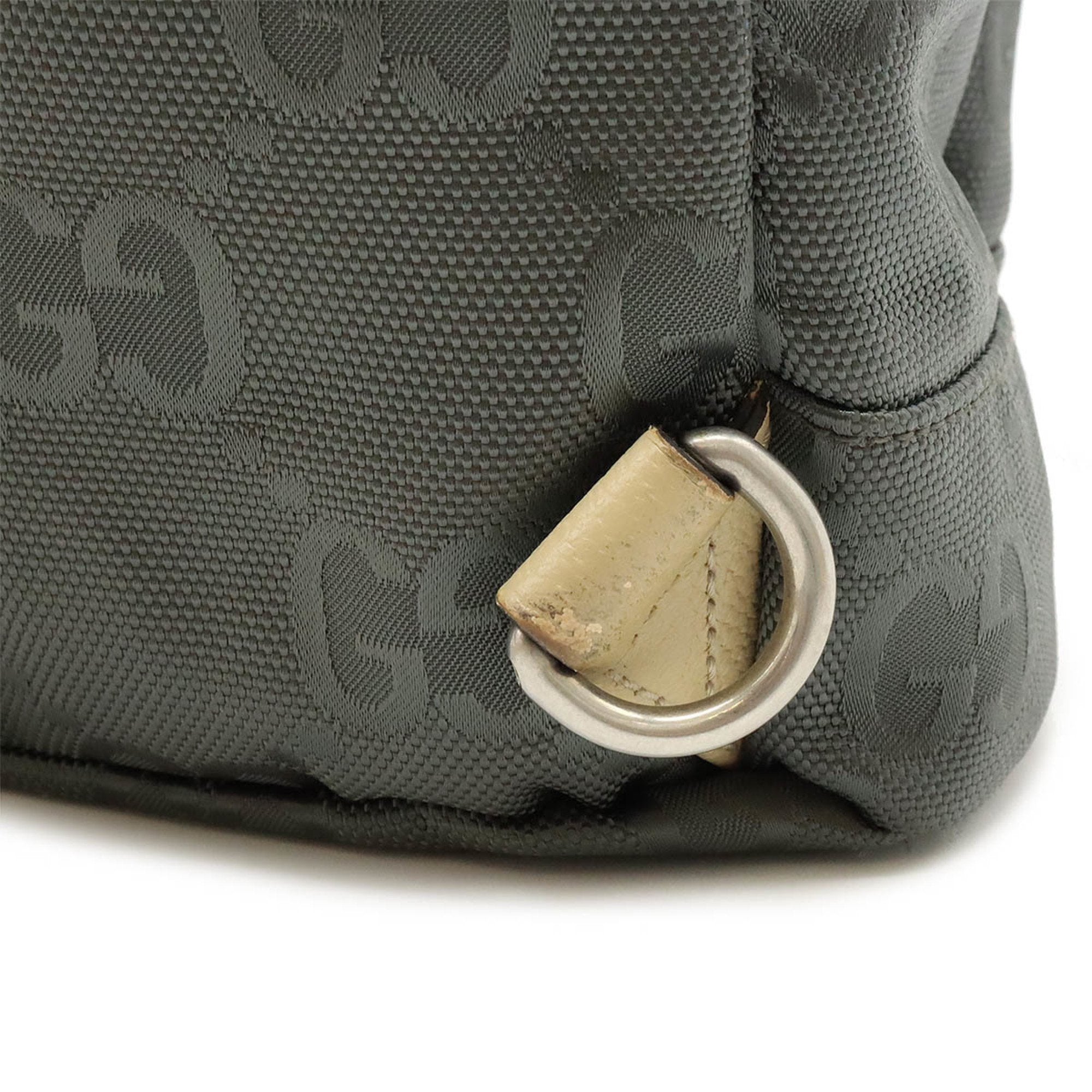 Gucci Beige Gray Nylon Canvas Leather Shoulder Bag Sling Bag (Pre-Owned)