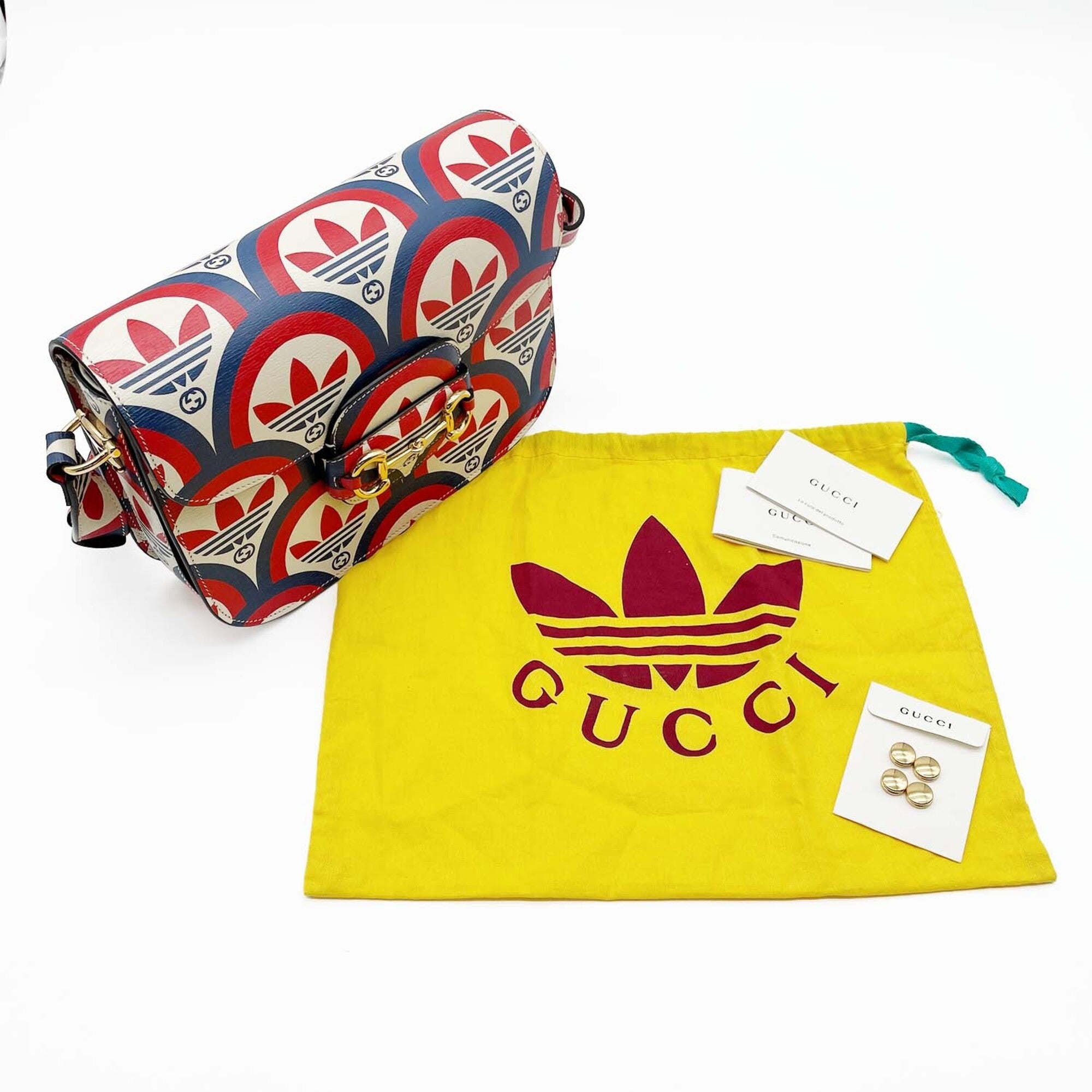 Gucci Blue Red Color White Leather Shoulder Bag (Pre-Owned)