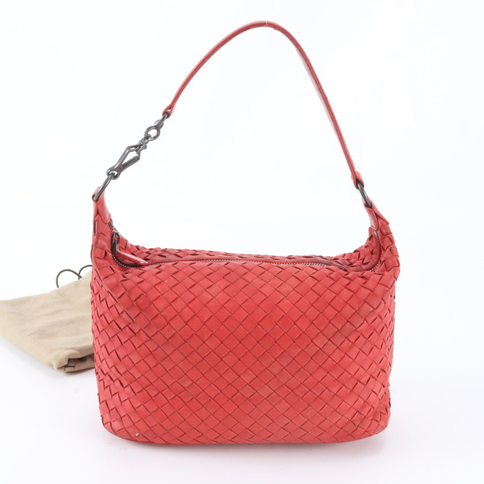 Bottega Veneta Intrecciato Red Color Leather Handbag Shoulder Bag (Pre-Owned)