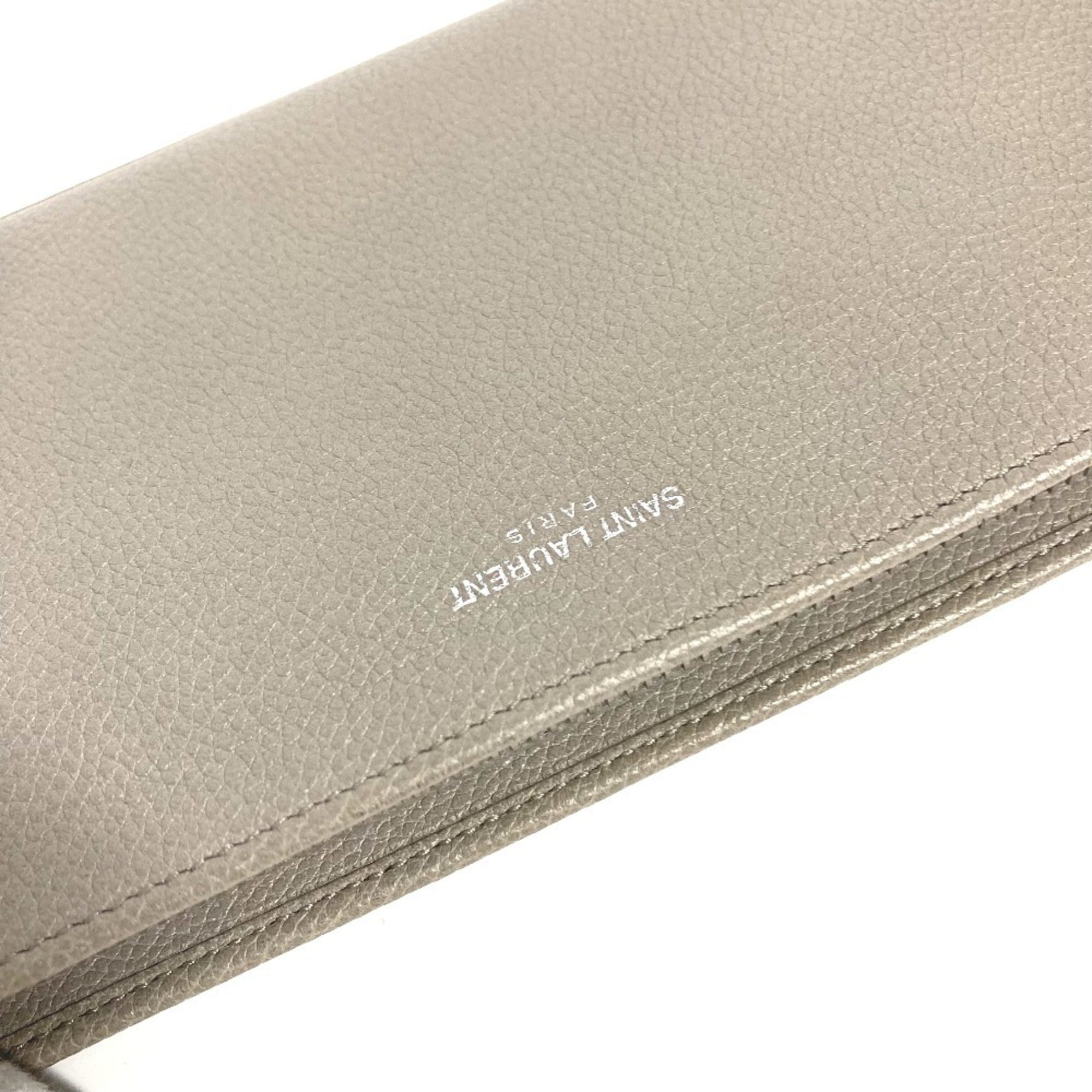 Yves Saint Laurent Gray Leather Long Wallet (Bi-Fold) (Pre-Owned)