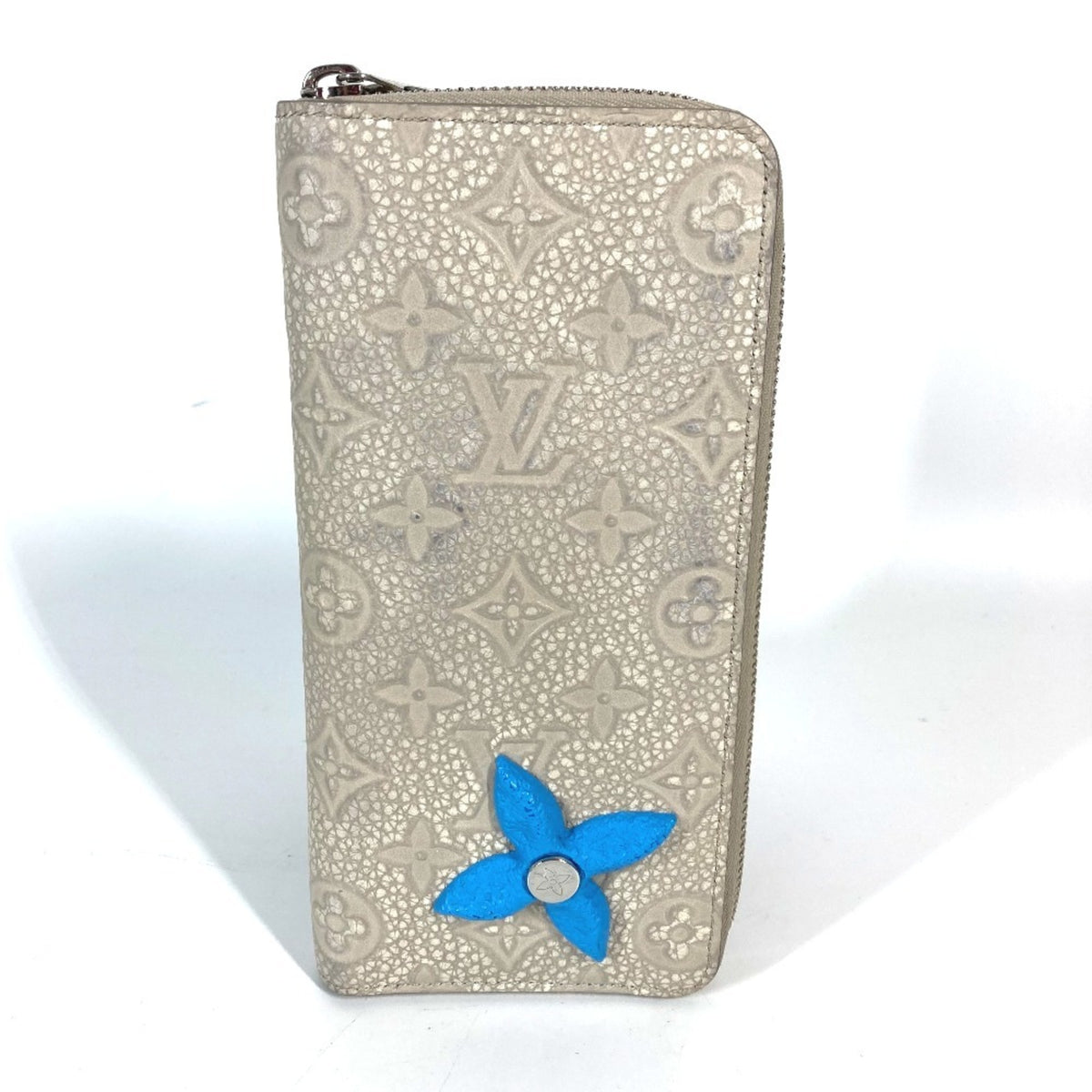 Louis Vuitton Taurillon Beige Blue Leather Long Wallet (Bi-Fold) (Pre-Owned)
