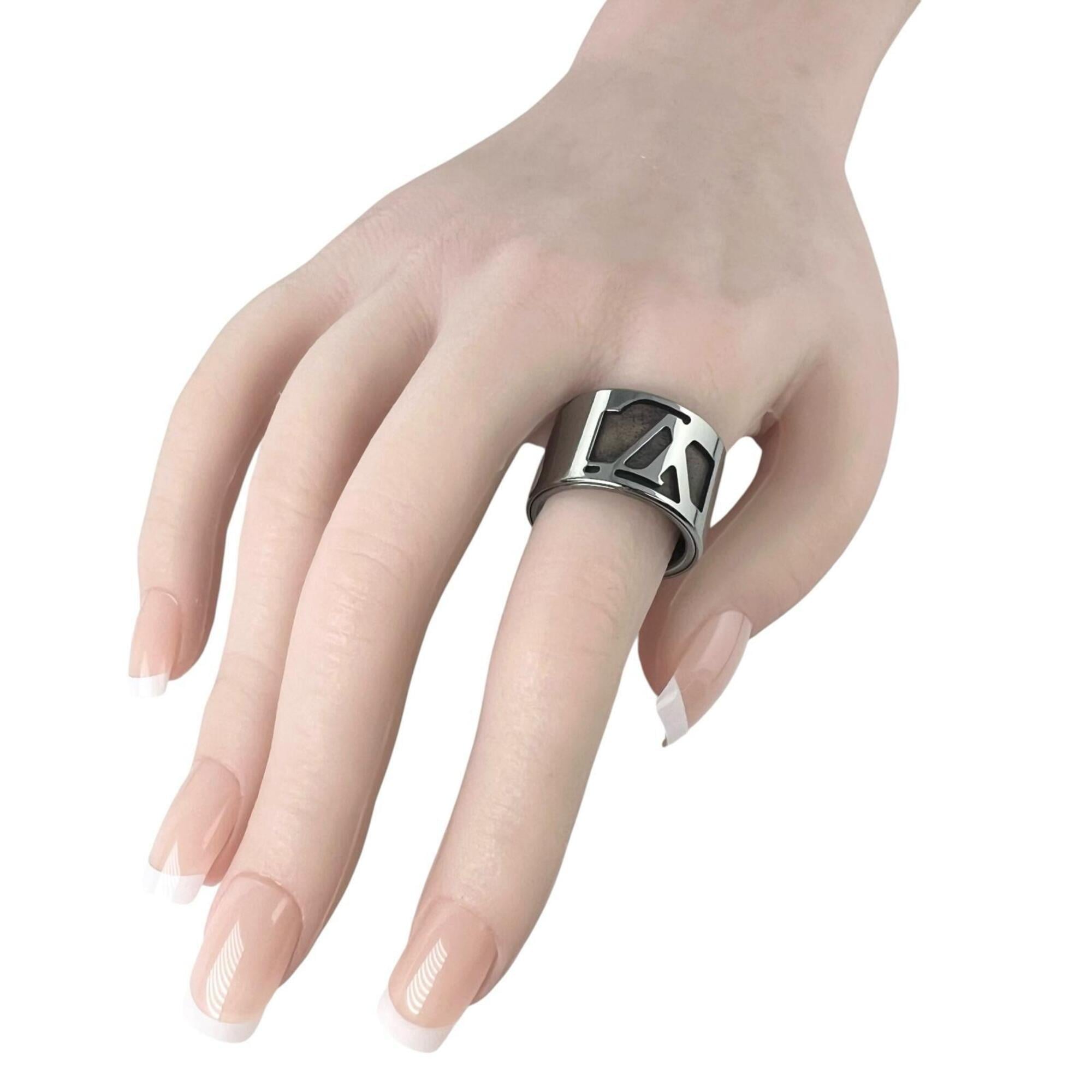 Louis Vuitton Silver Brown Gold Plating Wood Band Ring (Pre-Owned)