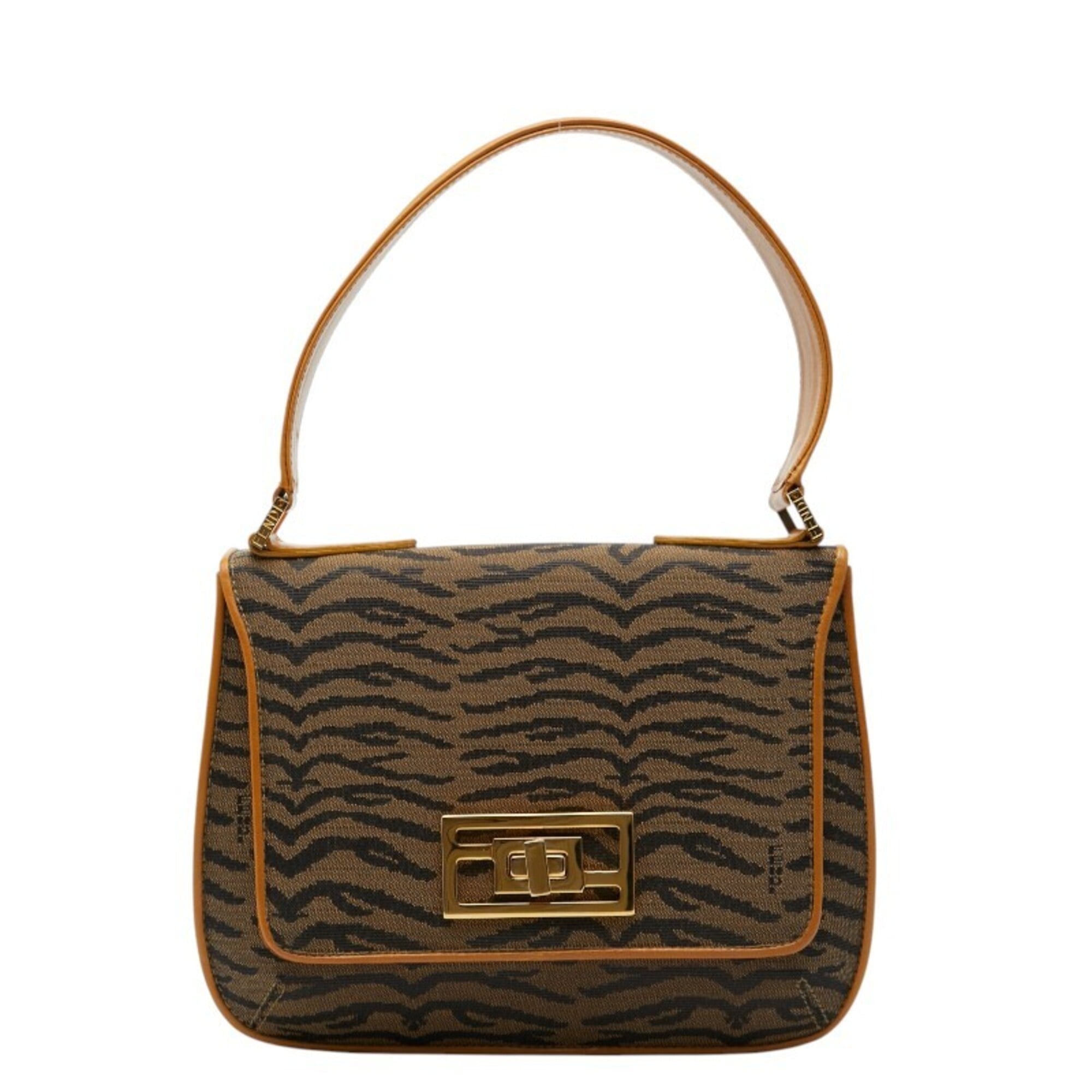 Fendi Black Brown Canvas Leather Handbag (Pre-Owned)