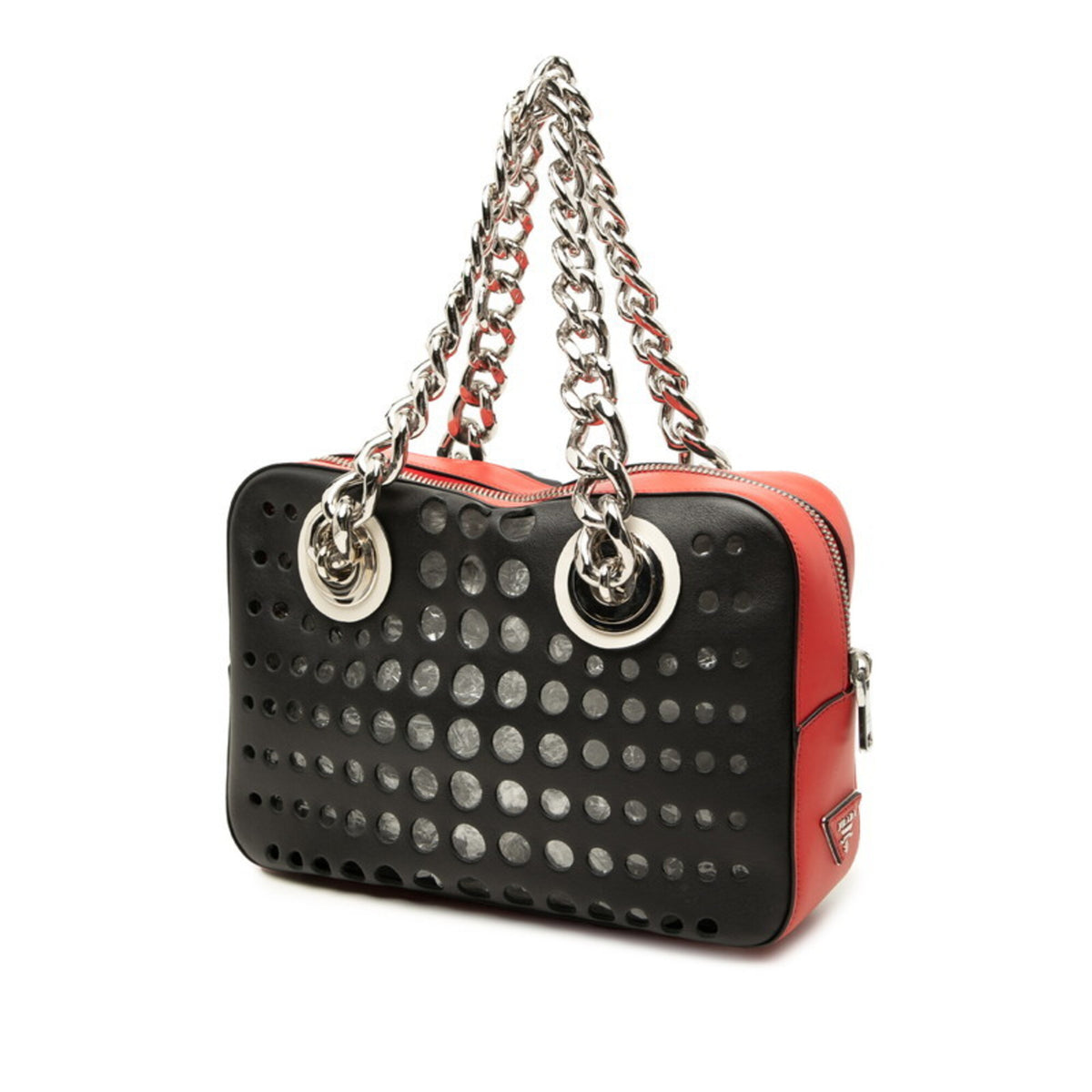 Prada Black Red Color Leather Pouch Tote Bag (Pre-Owned)