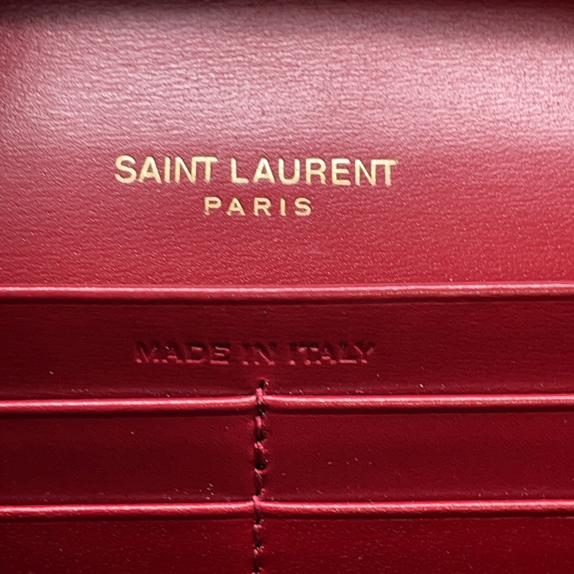 Yves Saint Laurent Red Color Leather Chain/Shoulder Wallet (Pre-Owned)