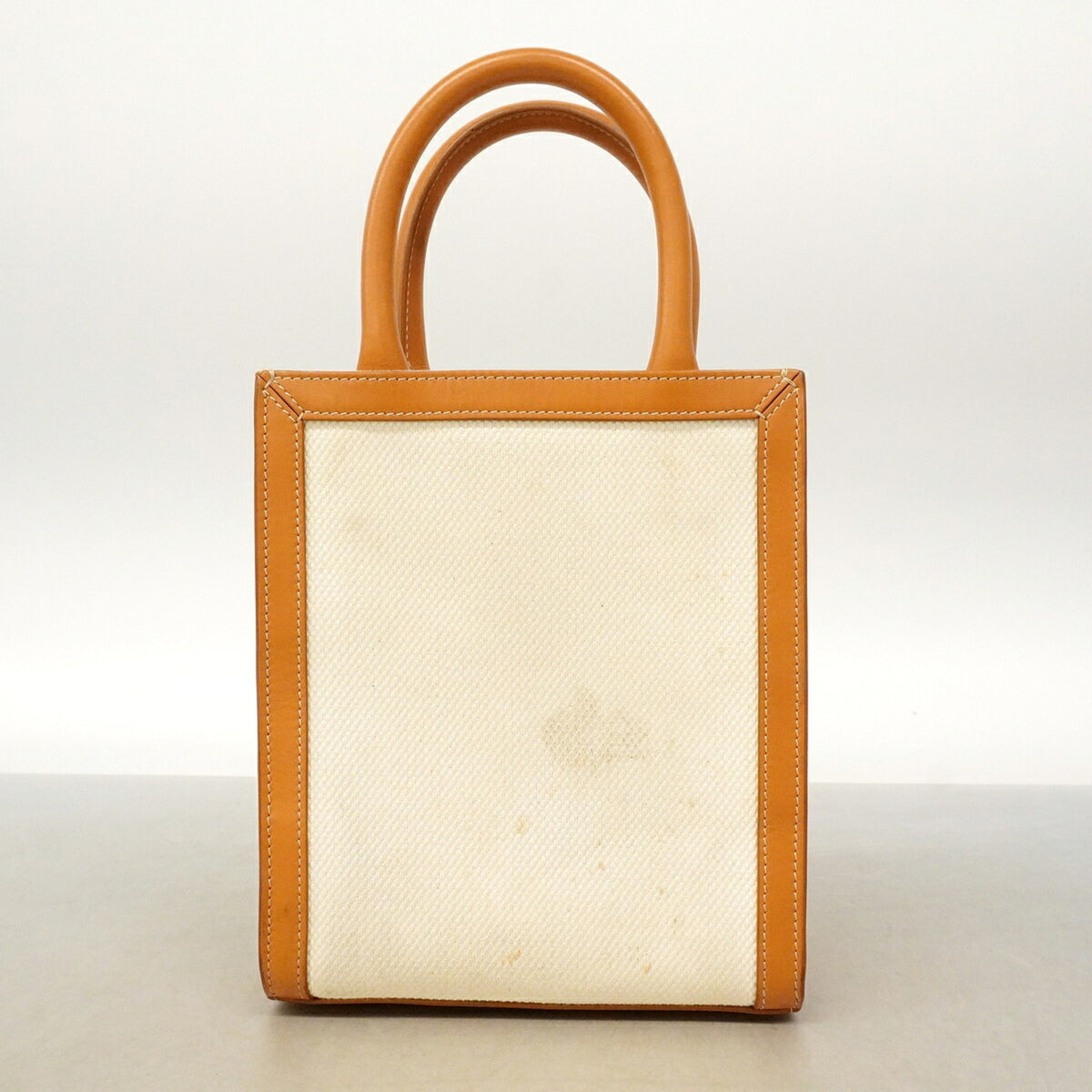 Celine Brown Ivory Canvas Leather Handbag (Pre-Owned)