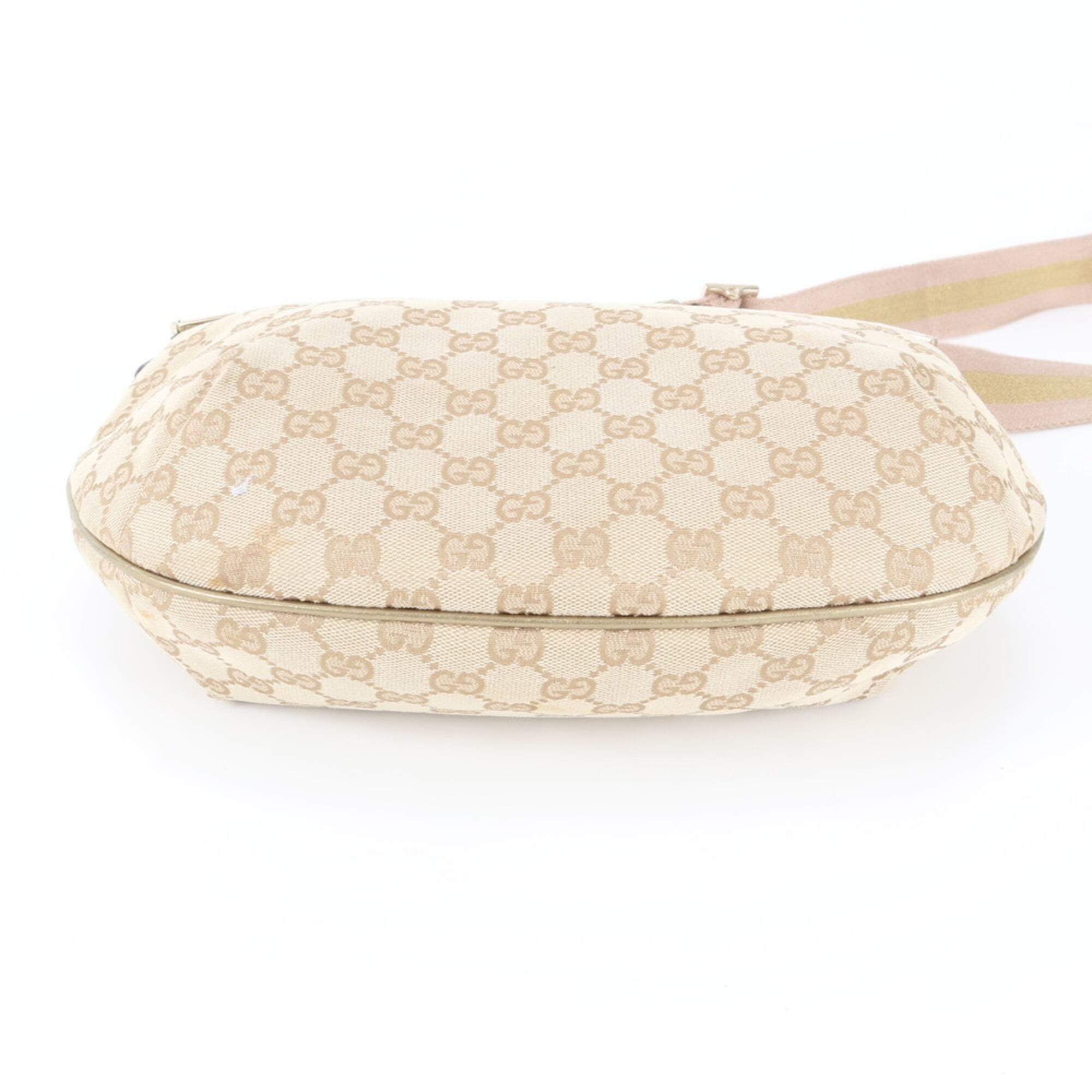 Gucci Beige Gold Leather Canvas Shoulder Bag (Pre-Owned)