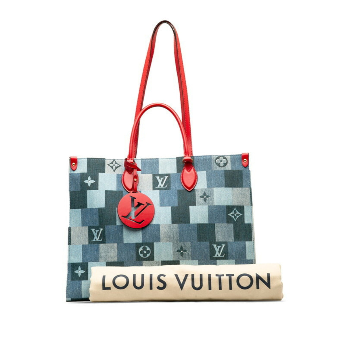 Louis Vuitton Blue Red Color Denim Leather Shoulder Bag Tote Bag (Pre-Owned)