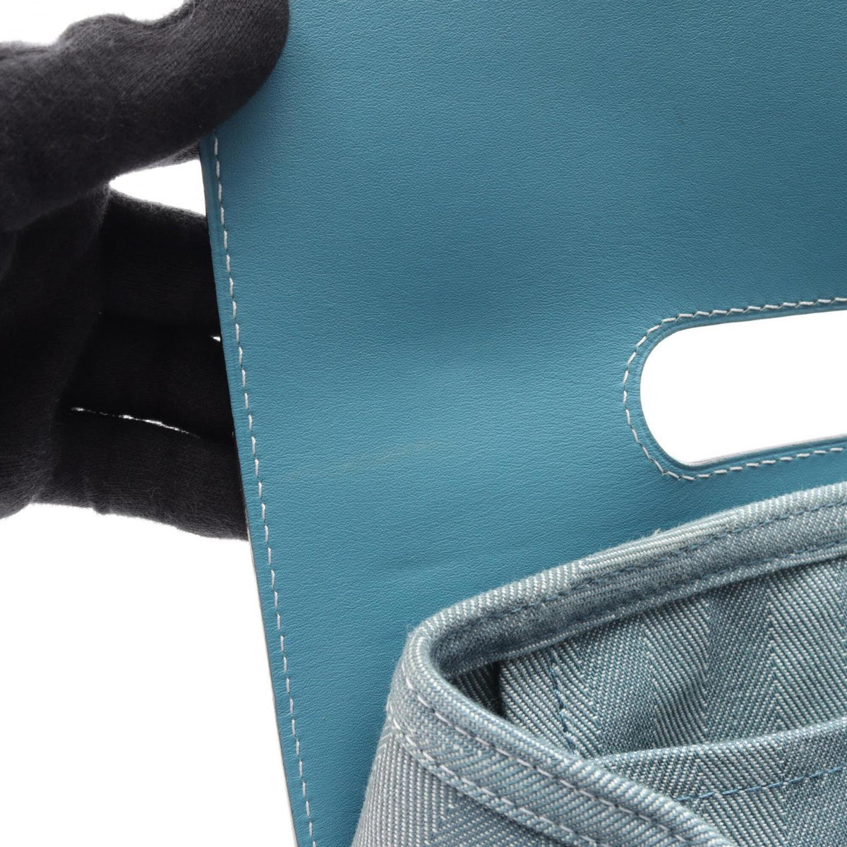 Hermes Blue Toile Chevron Swift Leather Handbag (Pre-Owned)