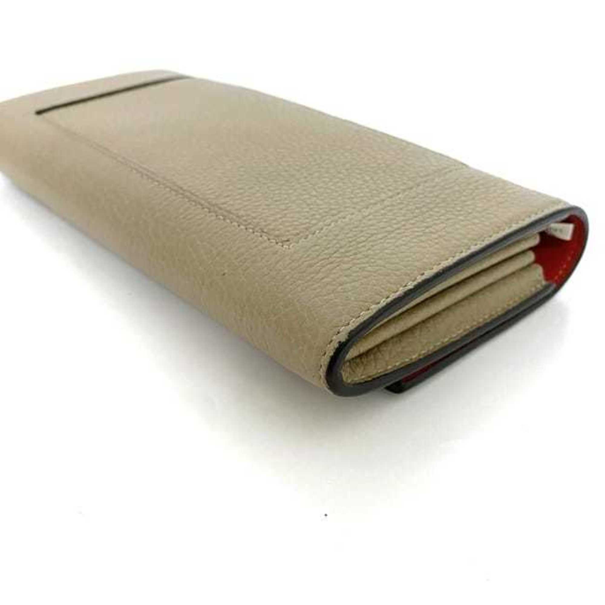 Celine Beige Red Color Leather Long Wallet (Bi-Fold) (Pre-Owned)