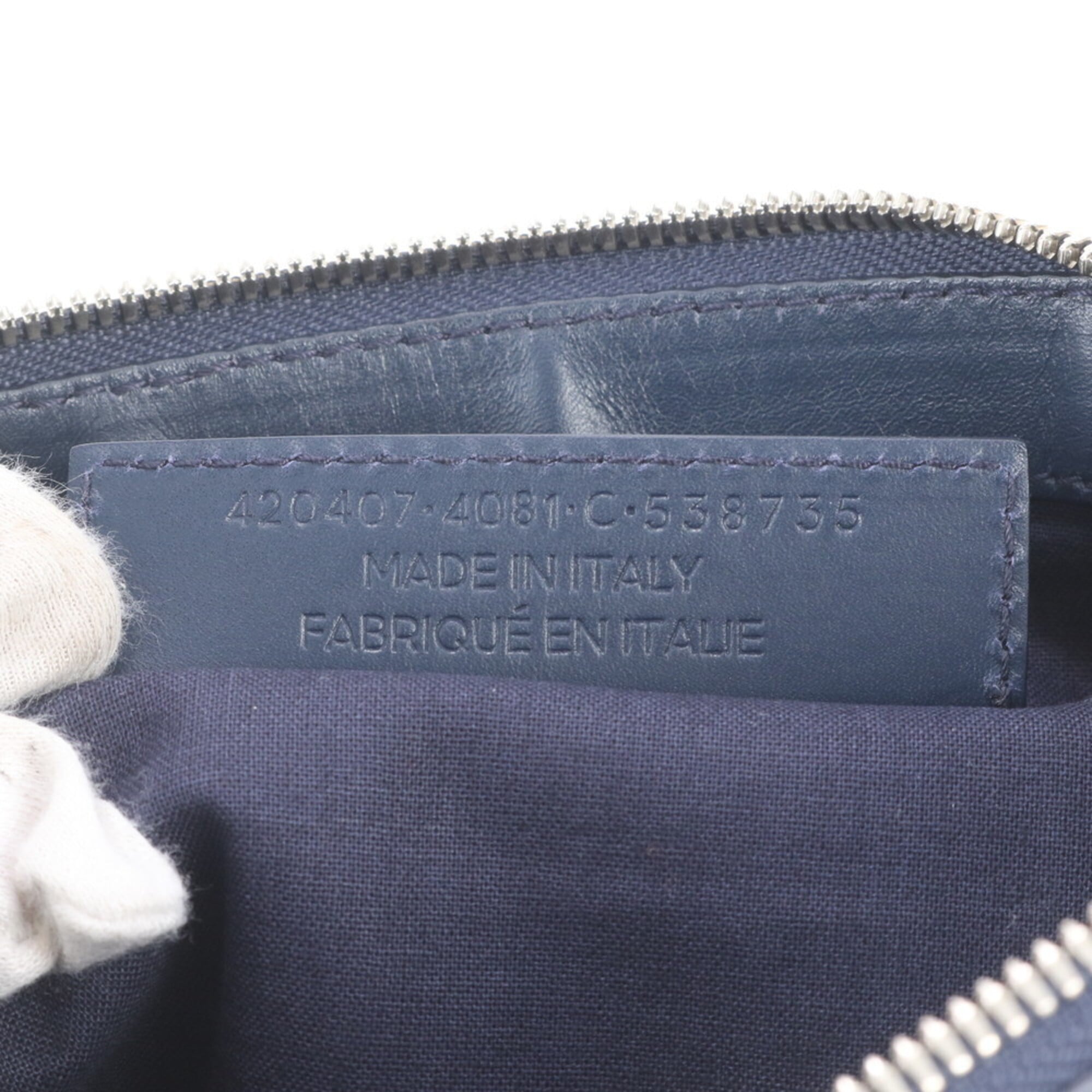 Balenciaga Navy White Leather Canvas Handbag Pouch (Pre-Owned)