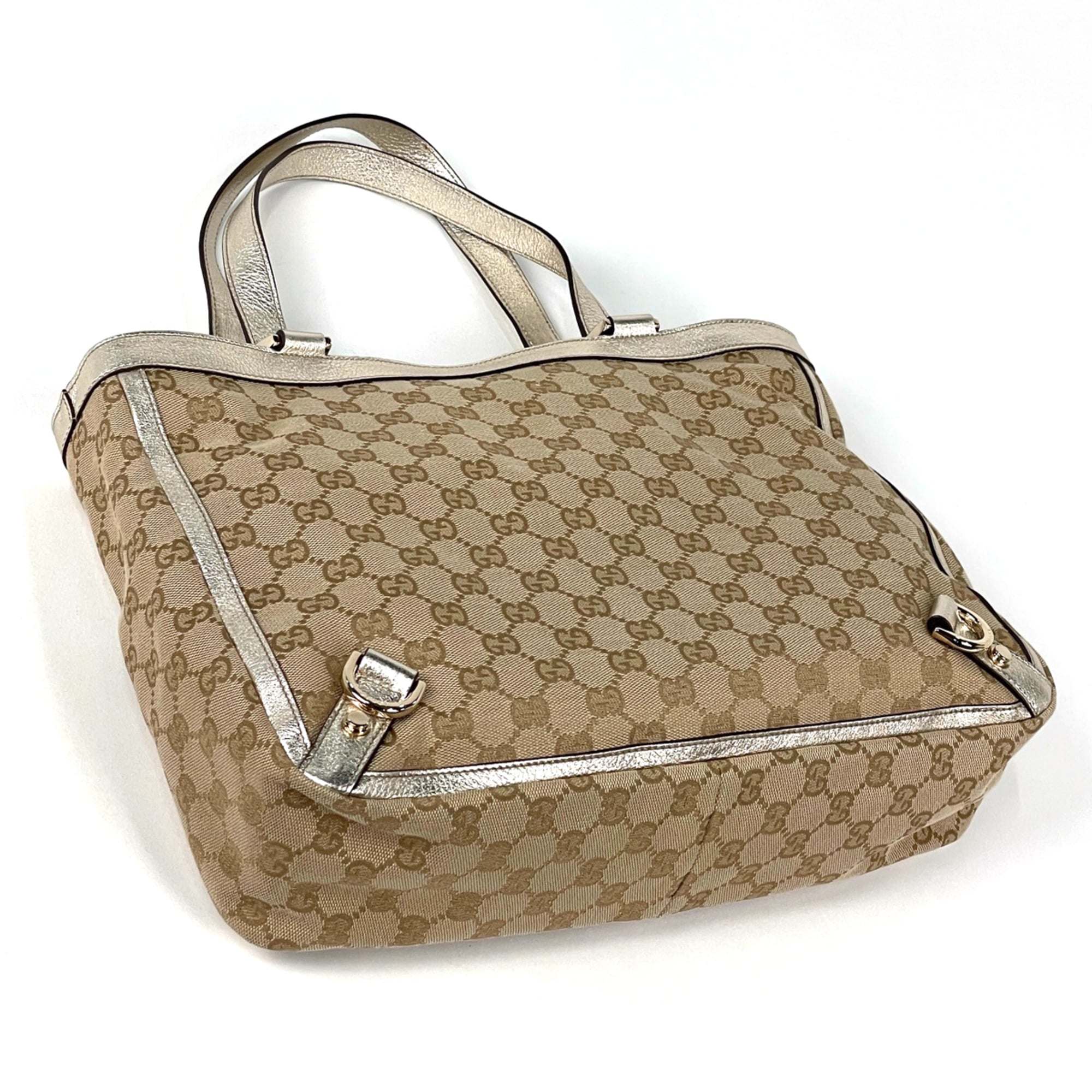Gucci Beige Gold Gg Canvas Leather Tote Bag (Pre-Owned)