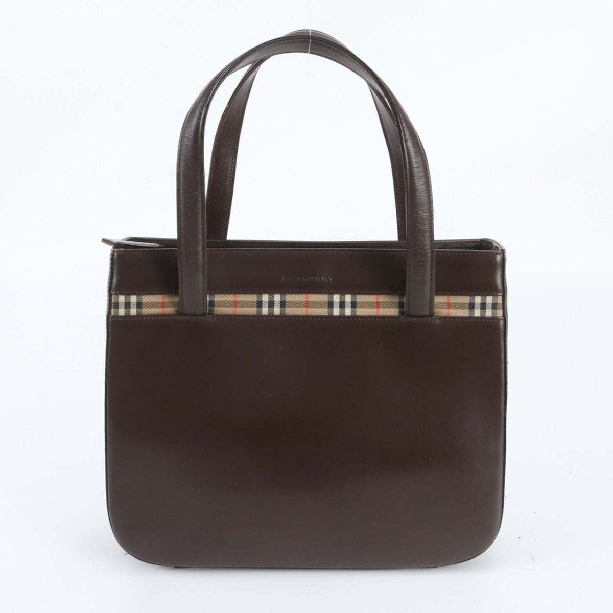 Burberry Brown Leather Canvas Handbag Shoulder Bag Tote Bag (Pre-Owned)