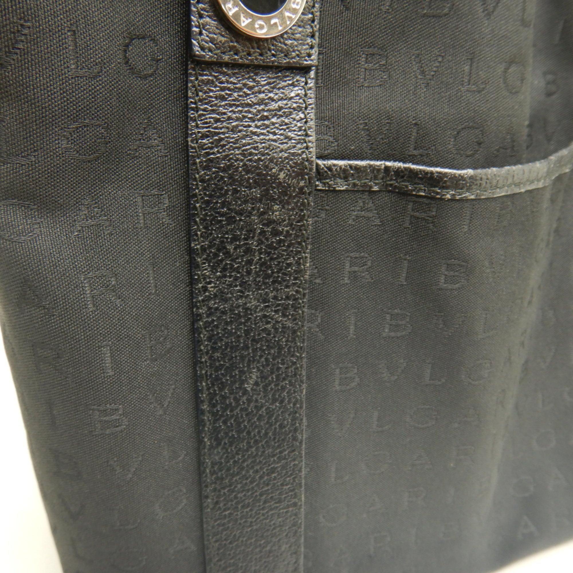 Bvlgari Black Dark Gray Canvas Leather Tote Bag (Pre-Owned)