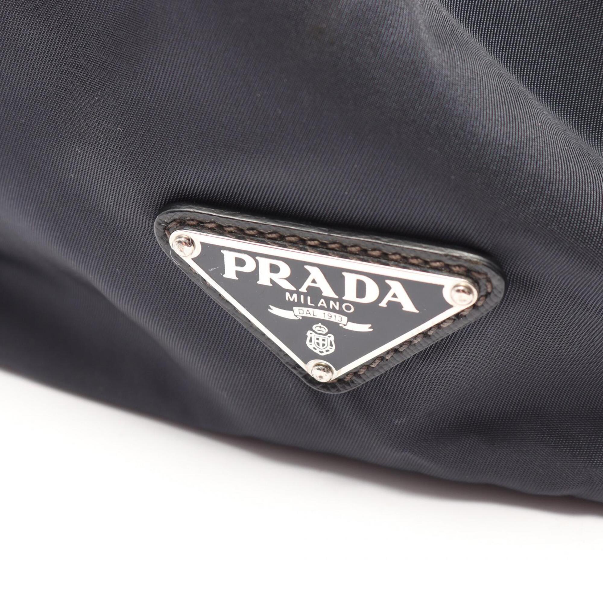 Prada Black Navy Nylon Leather Handbag Tote Bag (Pre-Owned)