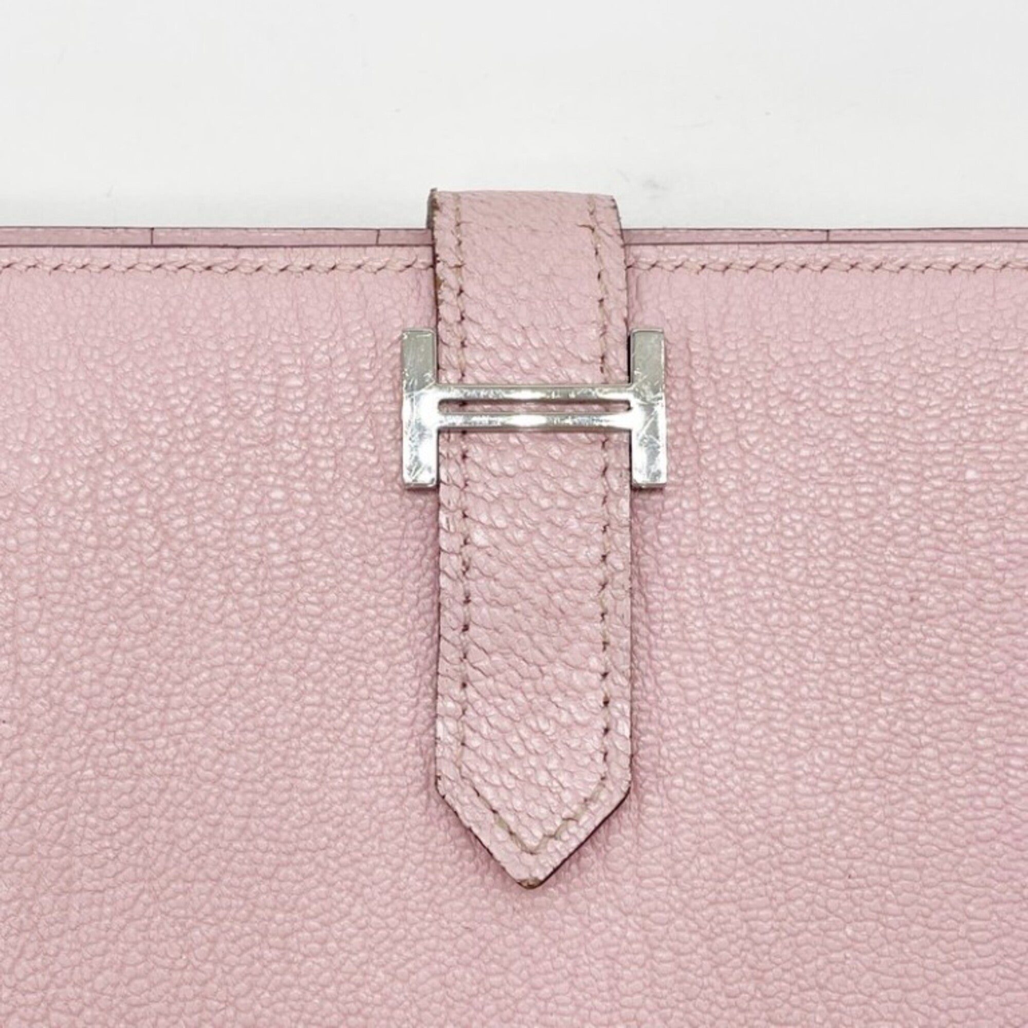 Hermes Rose Sakura Chevre Leather Long Wallet (Bi-Fold) (Pre-Owned)