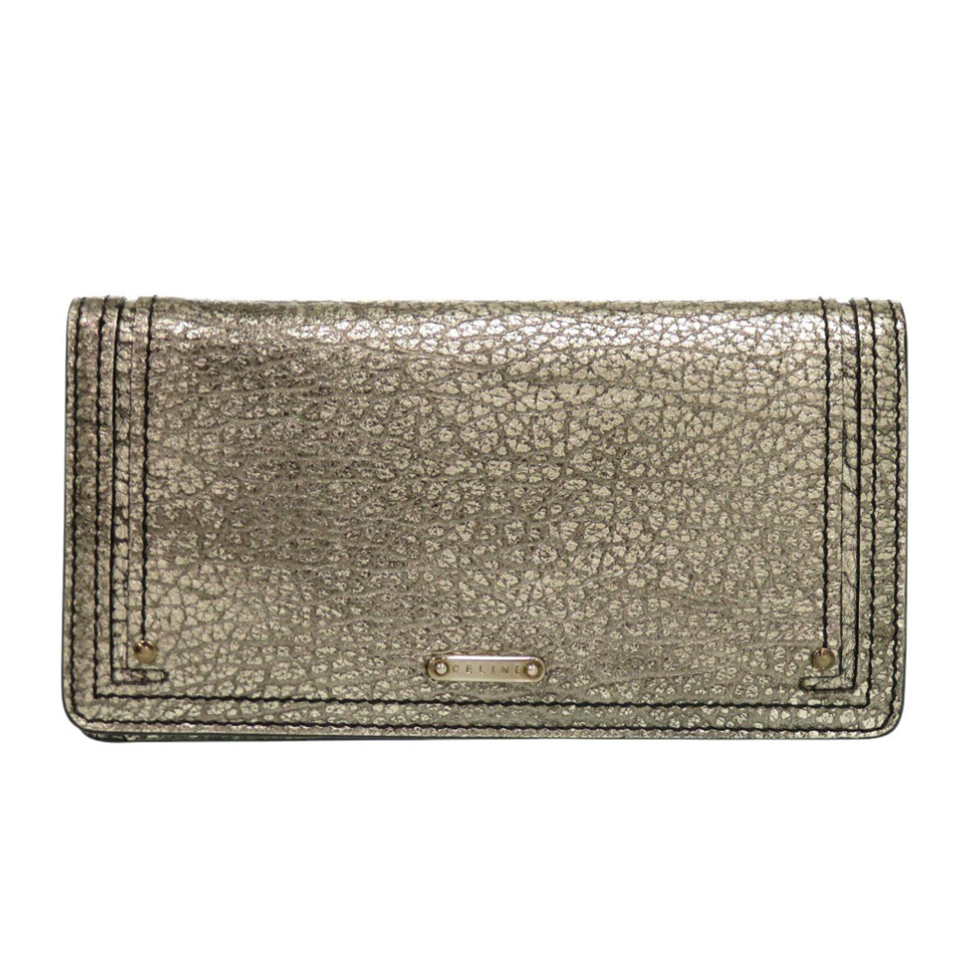 Celine Gunmetal Leather Long Wallet (Bi-Fold) (Pre-Owned)