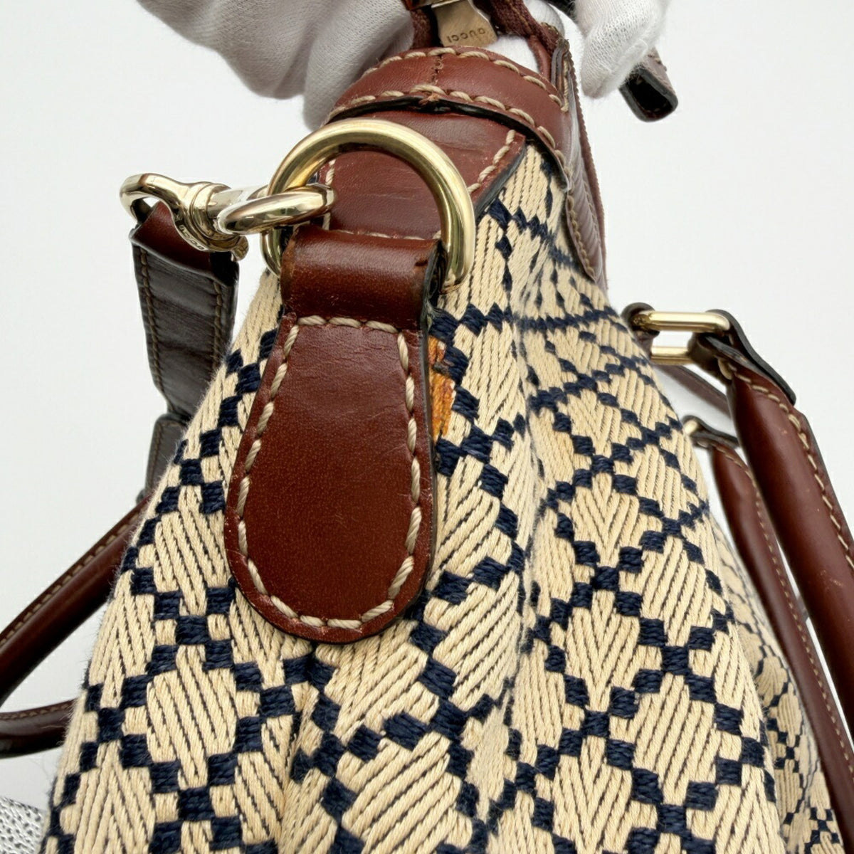 Gucci Beige Brown Canvas Leather Shoulder Bag (Pre-Owned)
