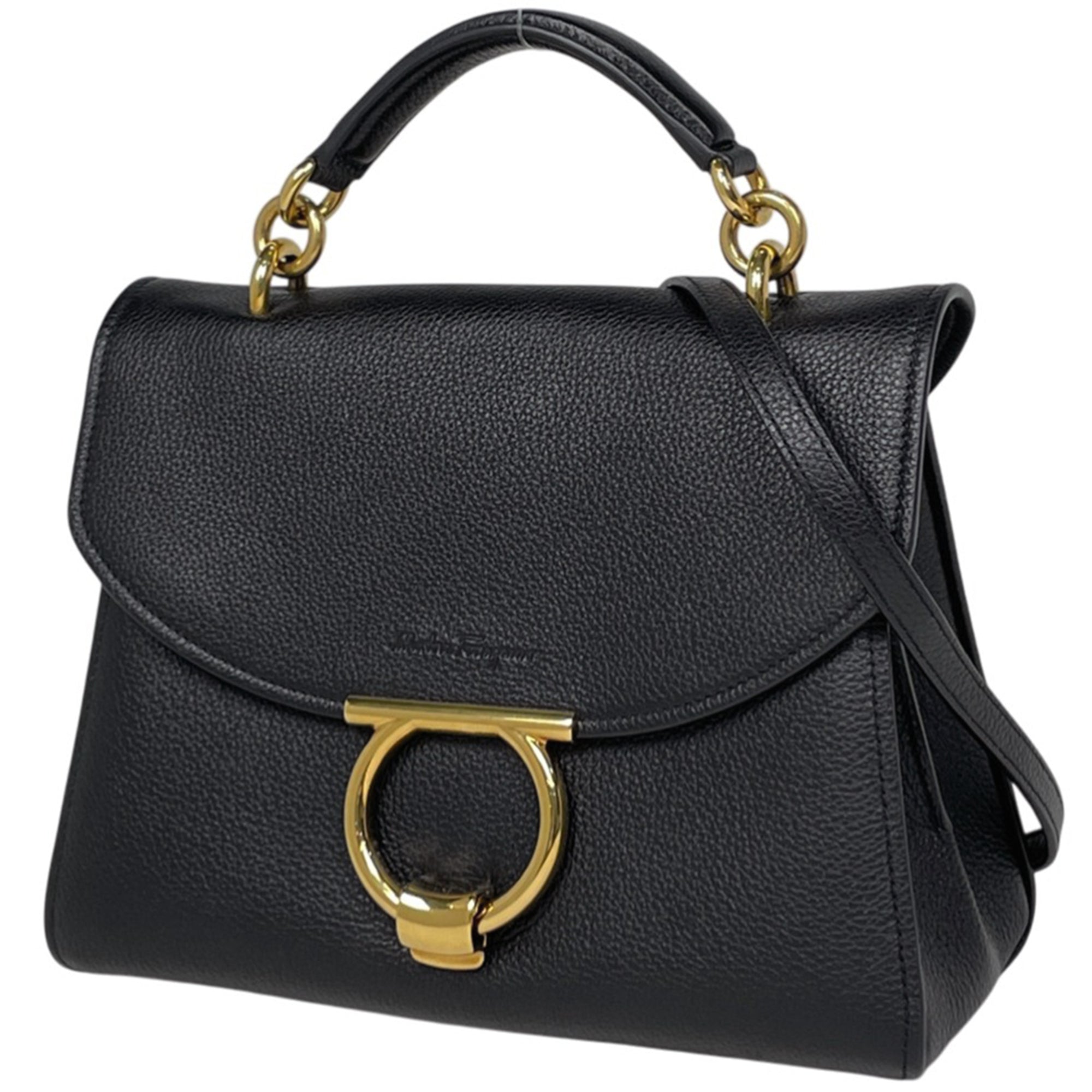 Salvatore Ferragamo Gancini Black Leather Handbag Shoulder Bag (Pre-Owned)