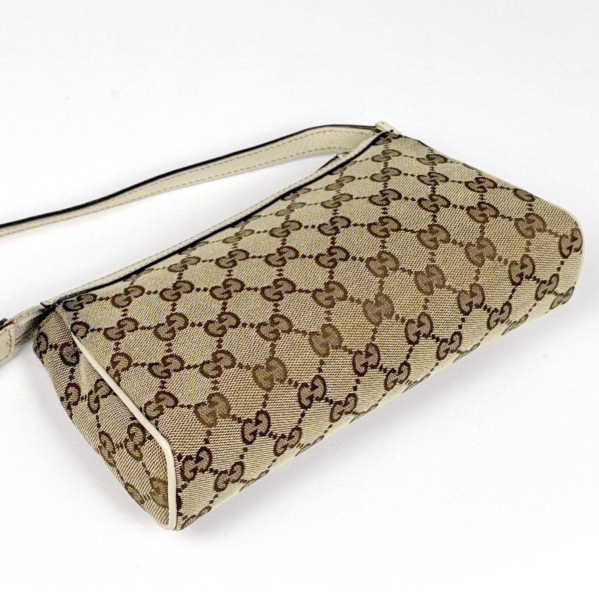 Gucci Abbey Beige Ivory Gg Canvas Leather Handbag Pouch (Pre-Owned)