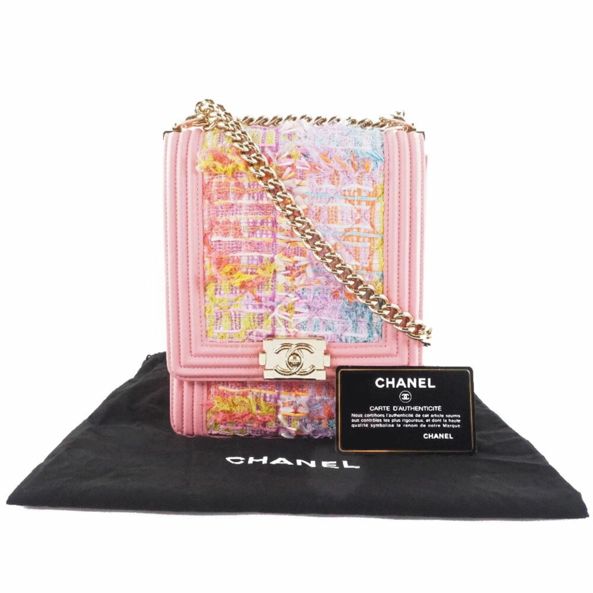 Chanel Boy Chanel Pink Tweed Leather Shoulder Bag (Pre-Owned)