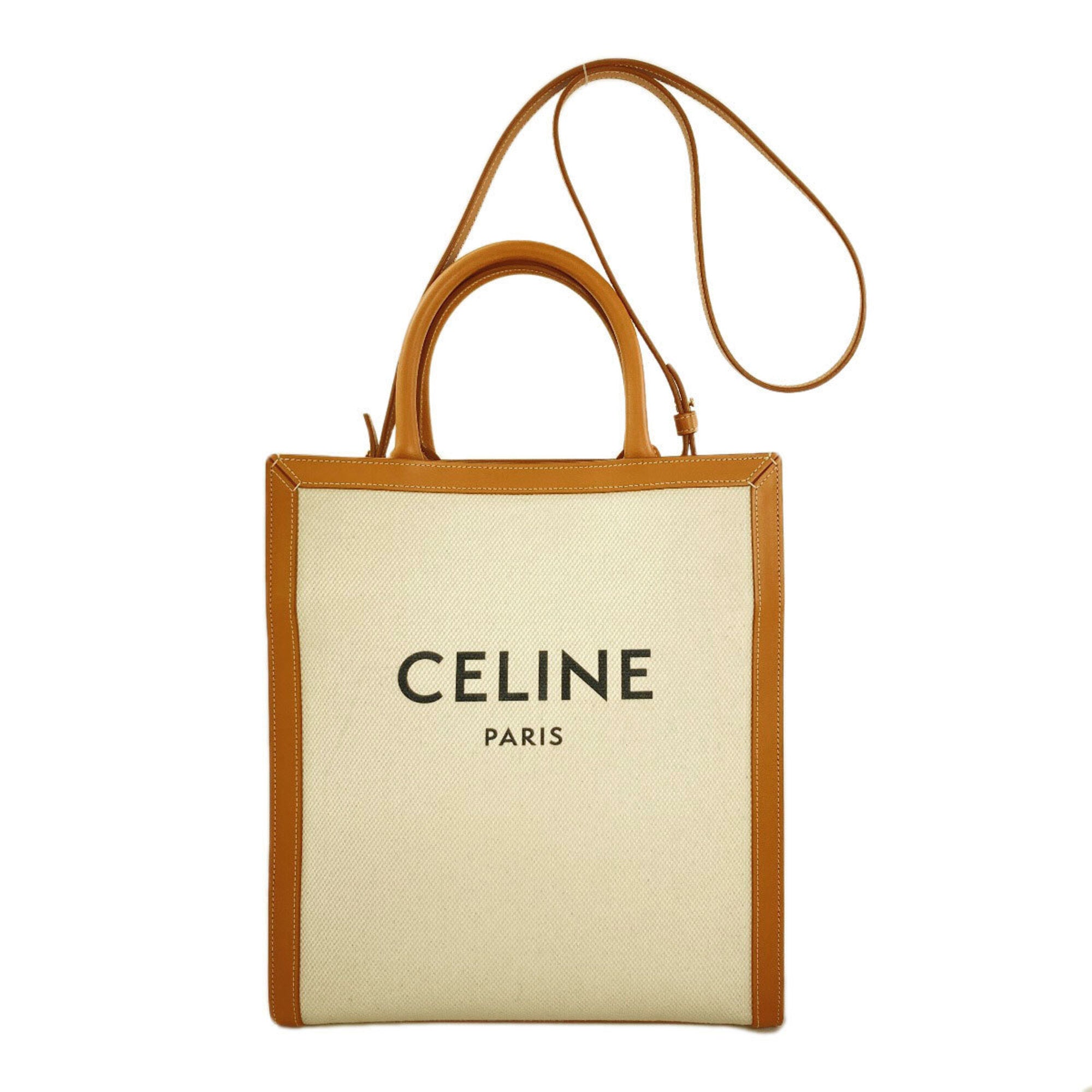 Celine Brown White Canvas Handbag (Pre-Owned)