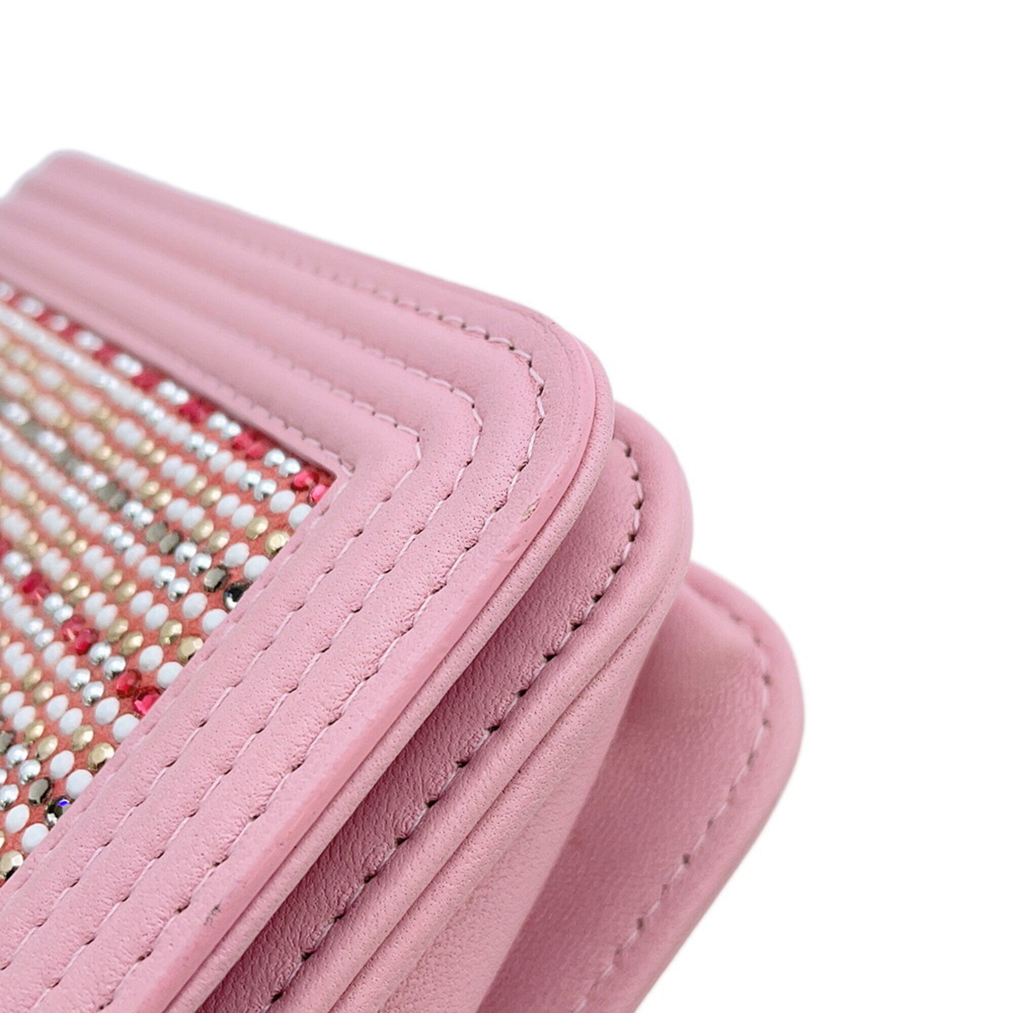 Chanel Pink Leather Rhinestone Chain/Shoulder Wallet (Pre-Owned)