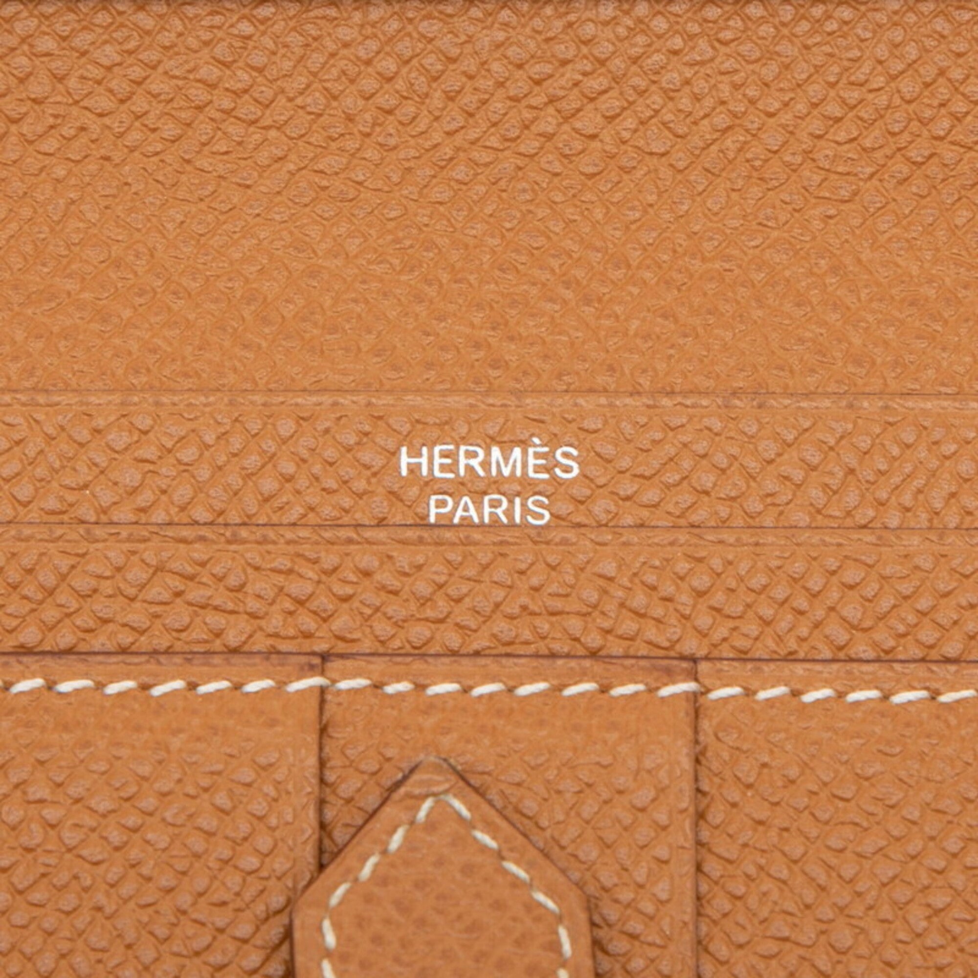 Hermes Silver Brown Cognac Epsom Leather Long Wallet (Bi-Fold) (Pre-Owned)