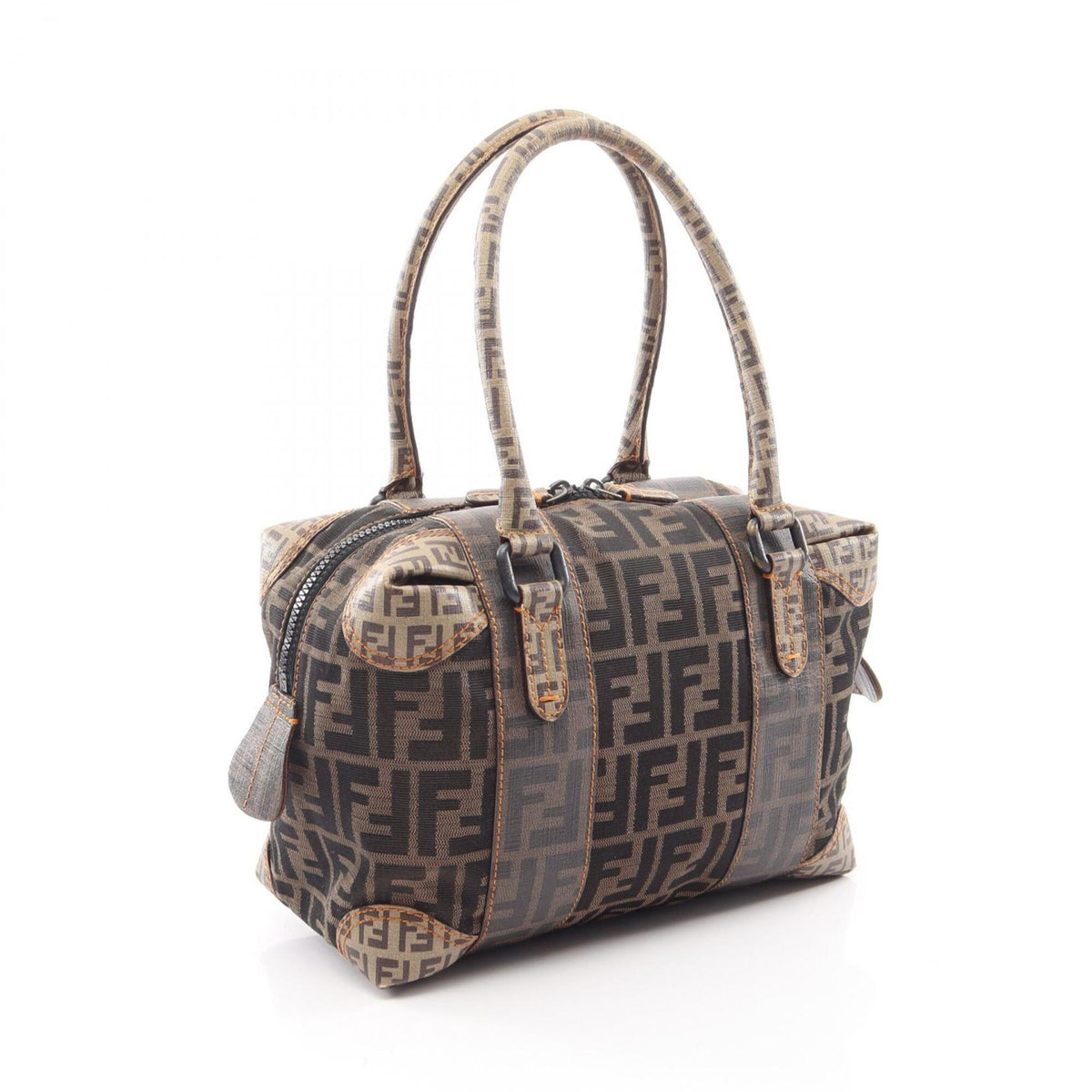 Fendi Beige Black Brown Coated Canvas Handbag (Pre-Owned)