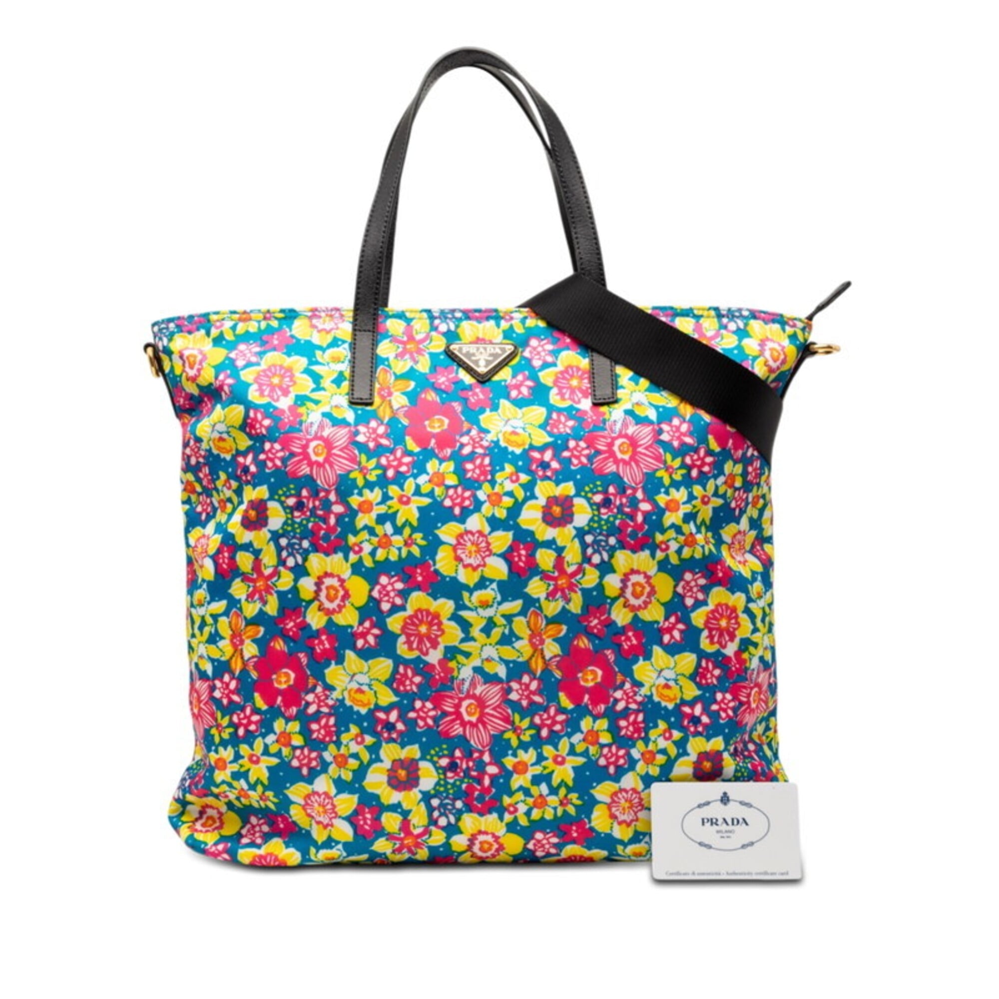 Prada Blue Multi-Color Pink Nylon Shoulder Bag Tote Bag (Pre-Owned)