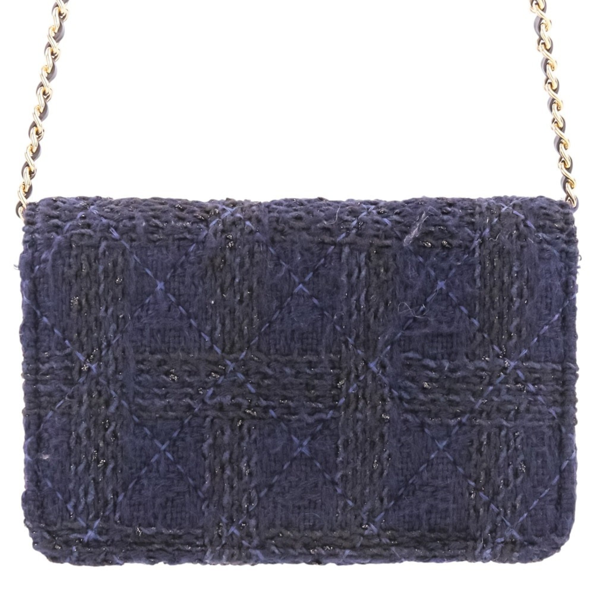 Chanel Matelasse Navy Tweed Handbag Pouch (Pre-Owned)