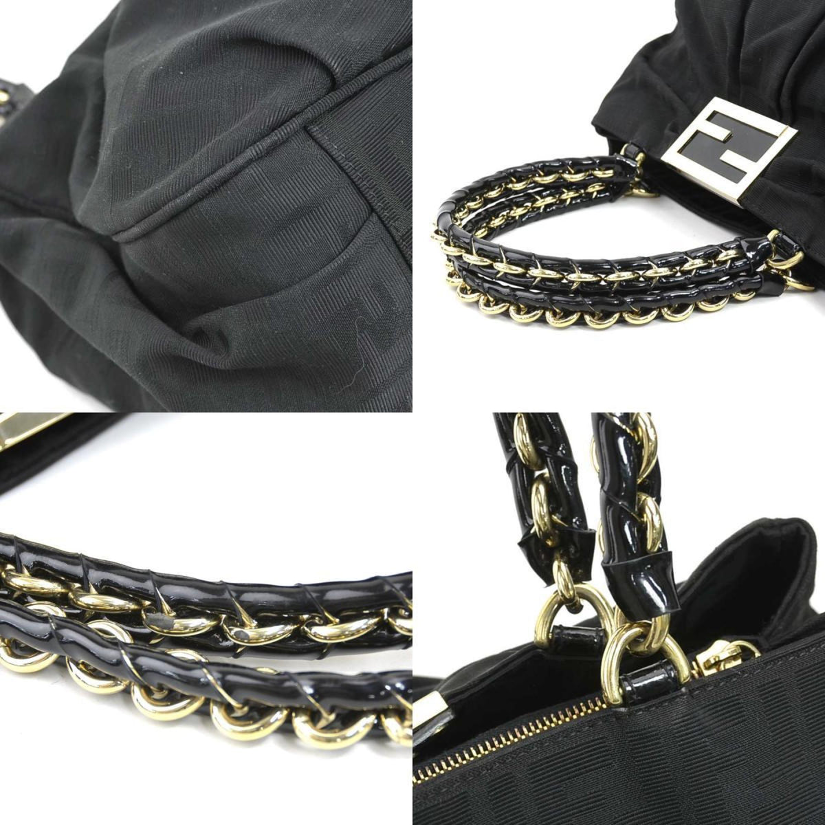 Fendi Black Nylon Canvas Patent Leather Shoulder Bag (Pre-Owned)