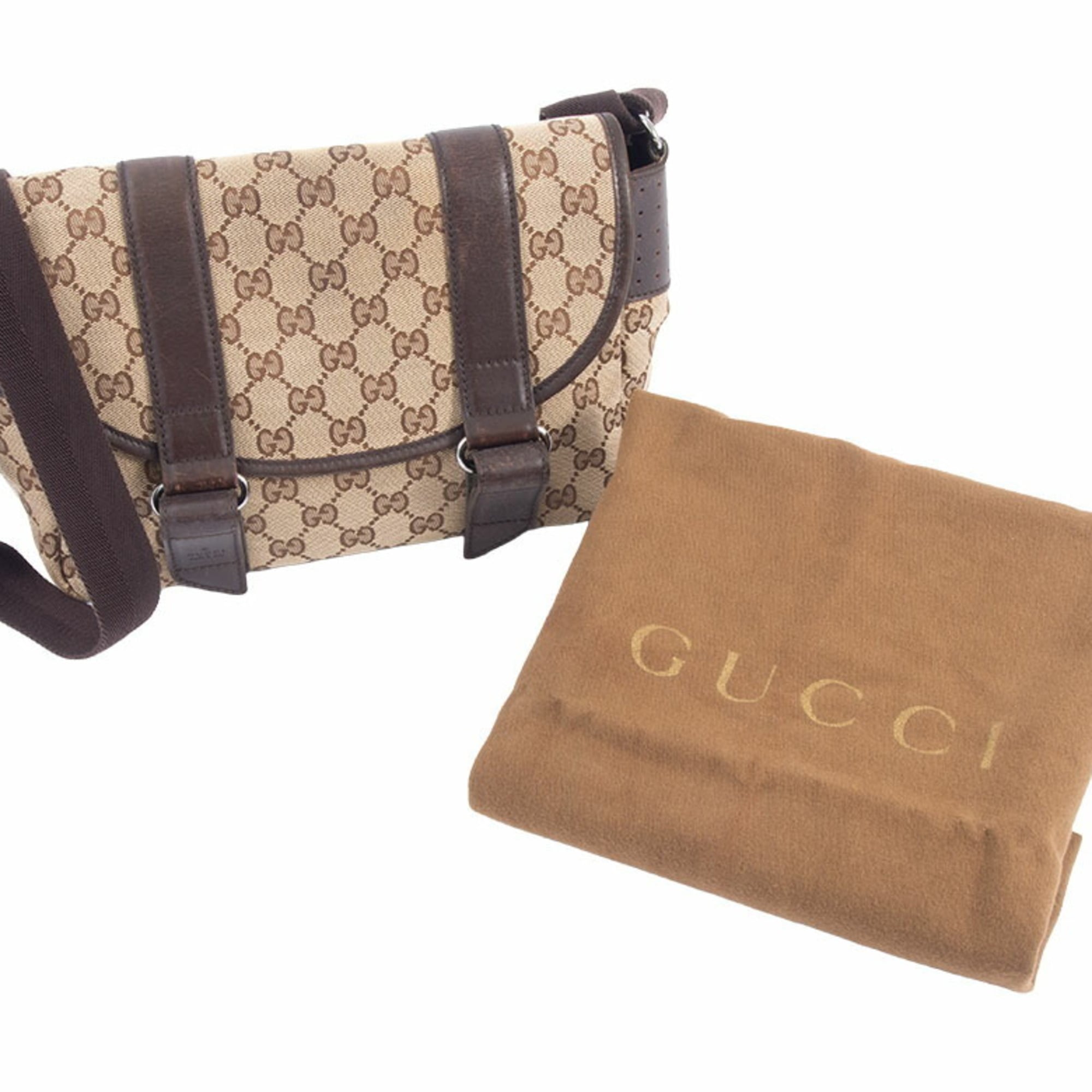 Gucci Beige Brown Gg Canvas Leather Shoulder Bag (Pre-Owned)