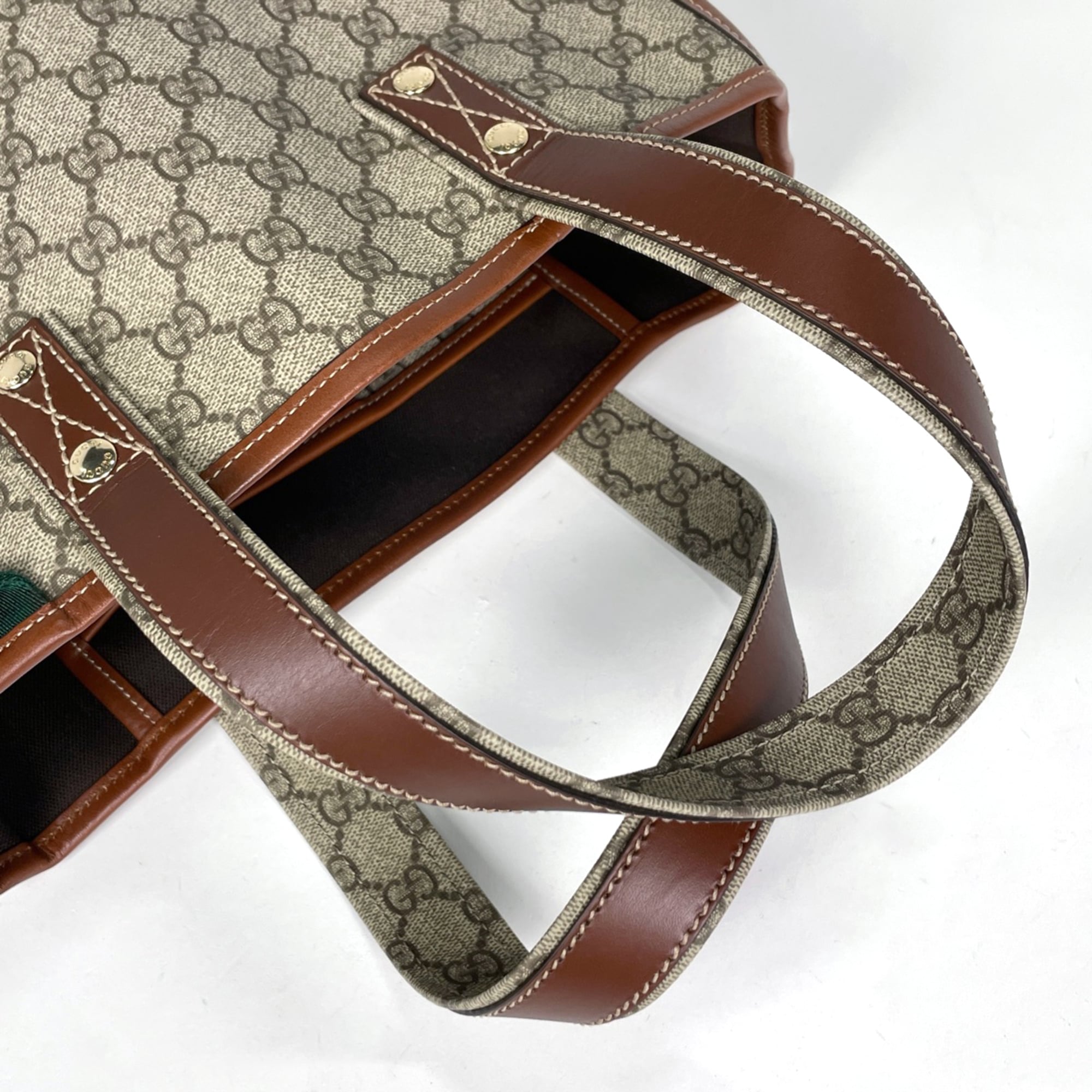 Gucci Beige Coated Canvas Leather Tote Bag (Pre-Owned)