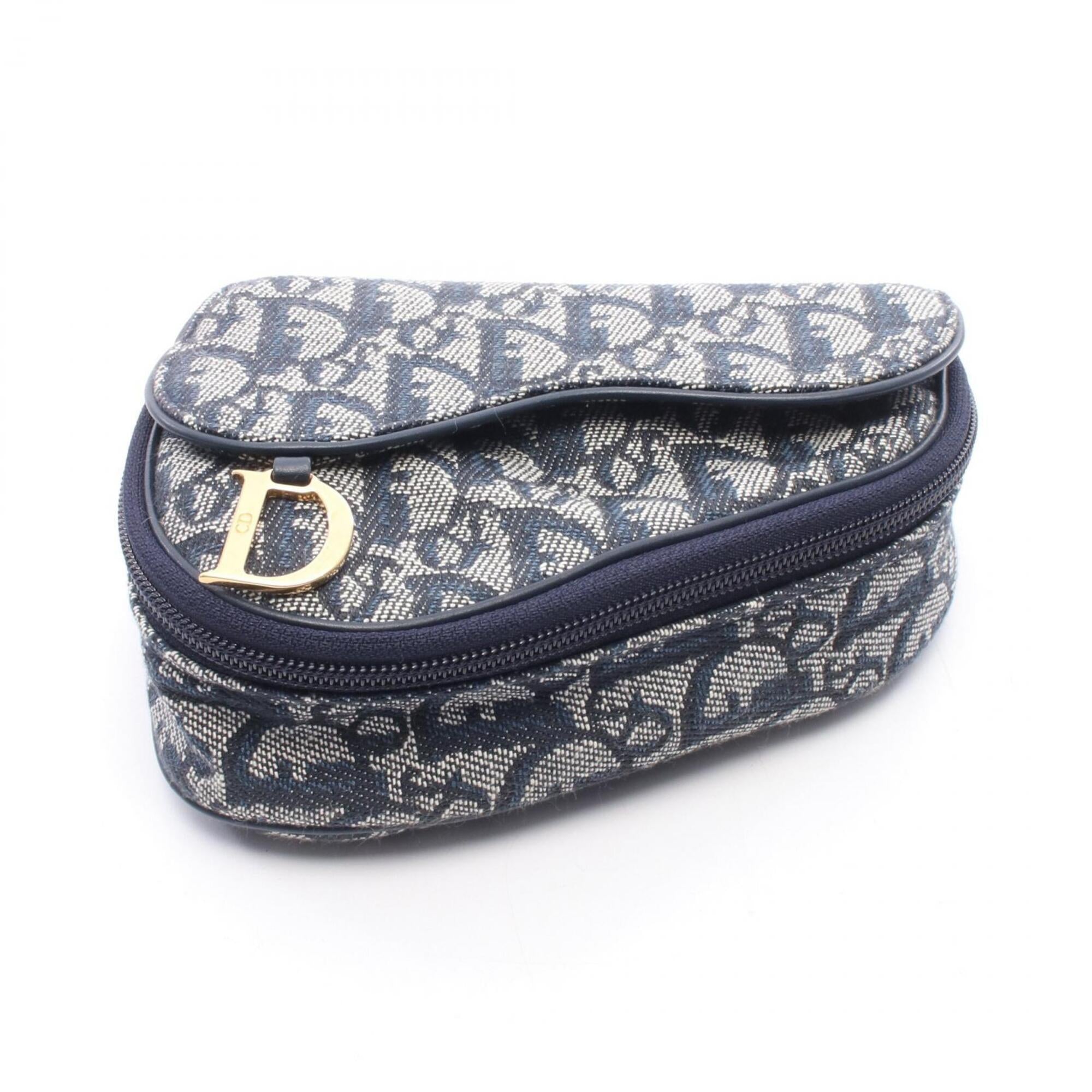 Christian Dior Beige Navy Canvas Leather Pouch (Pre-Owned)
