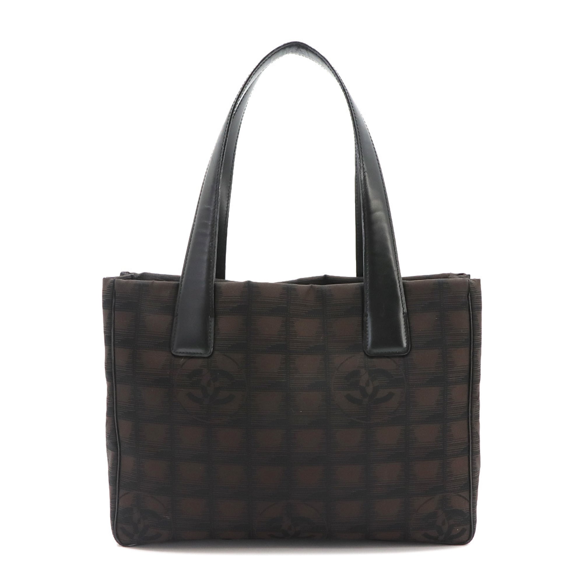 Chanel New Travel Line Black Dark Brown Nylon Jacquard Leather Handbag Tote Bag Weekend Bag (Pre-Owned)